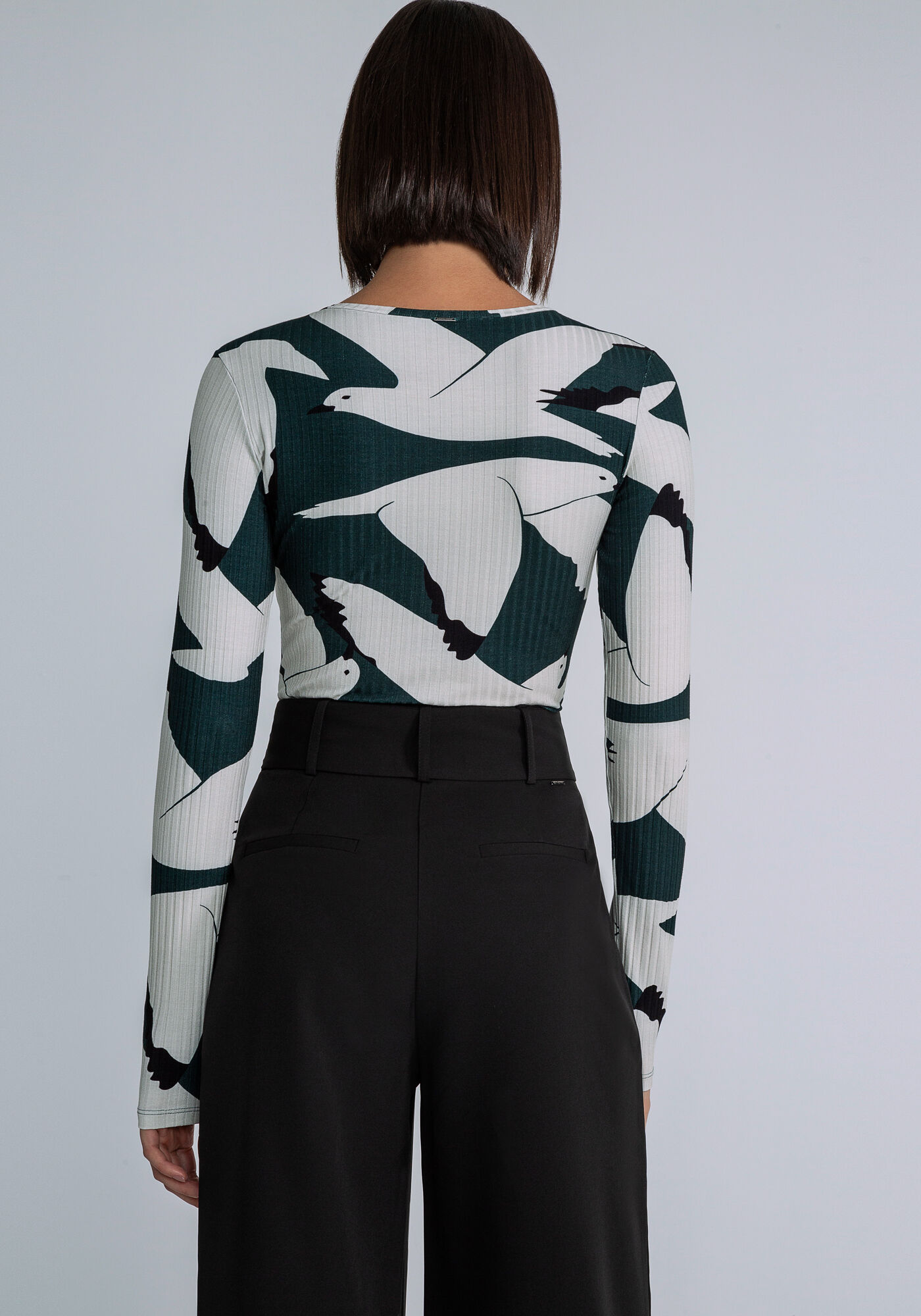 Body Manga Longa Canelado Estampa, VOAR, large.