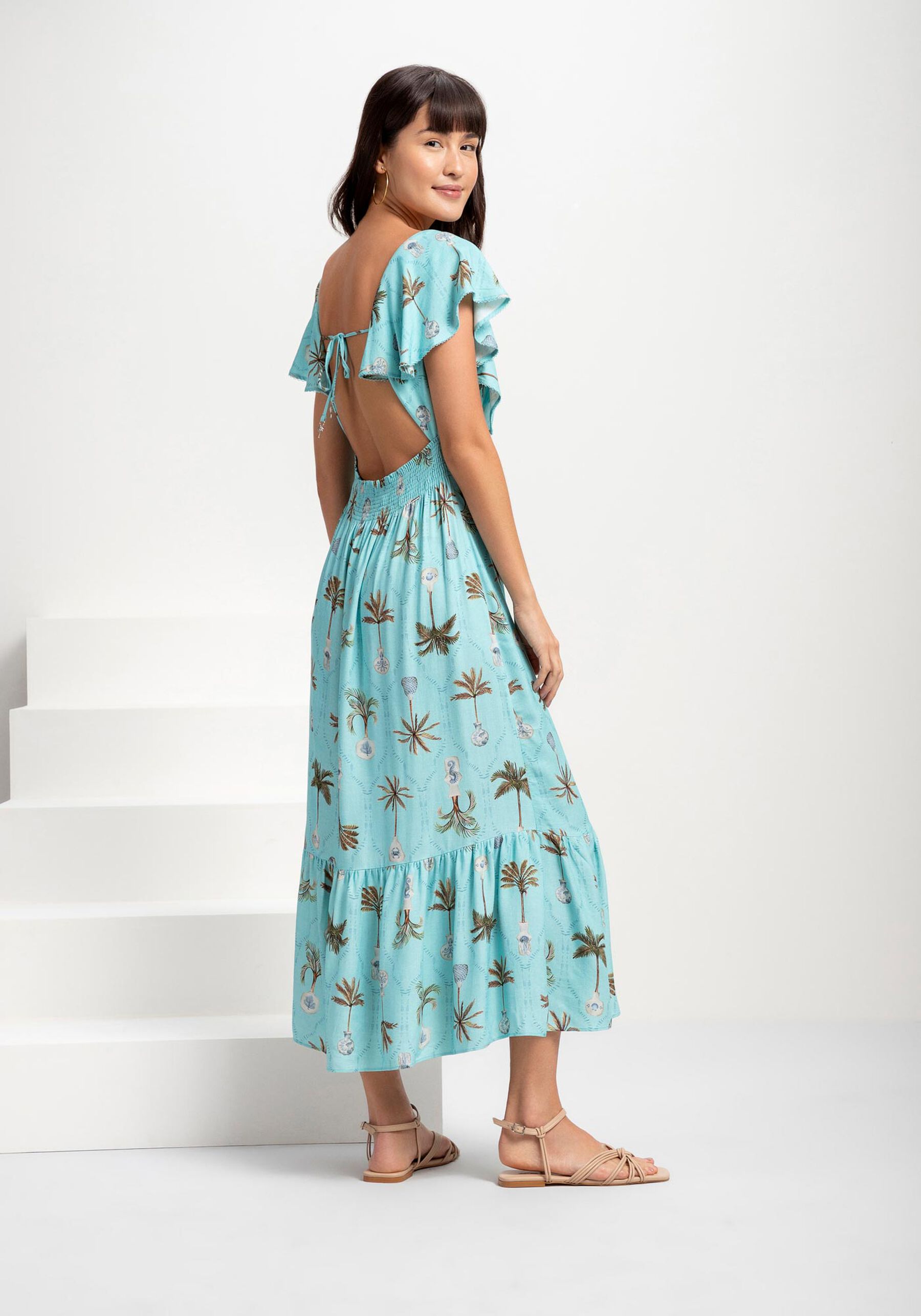 Vestido Midi Estampado em Viscose com Babado, SOLLER. Vestido Midi Estampado em Viscose com Babado, SOLLER, large.