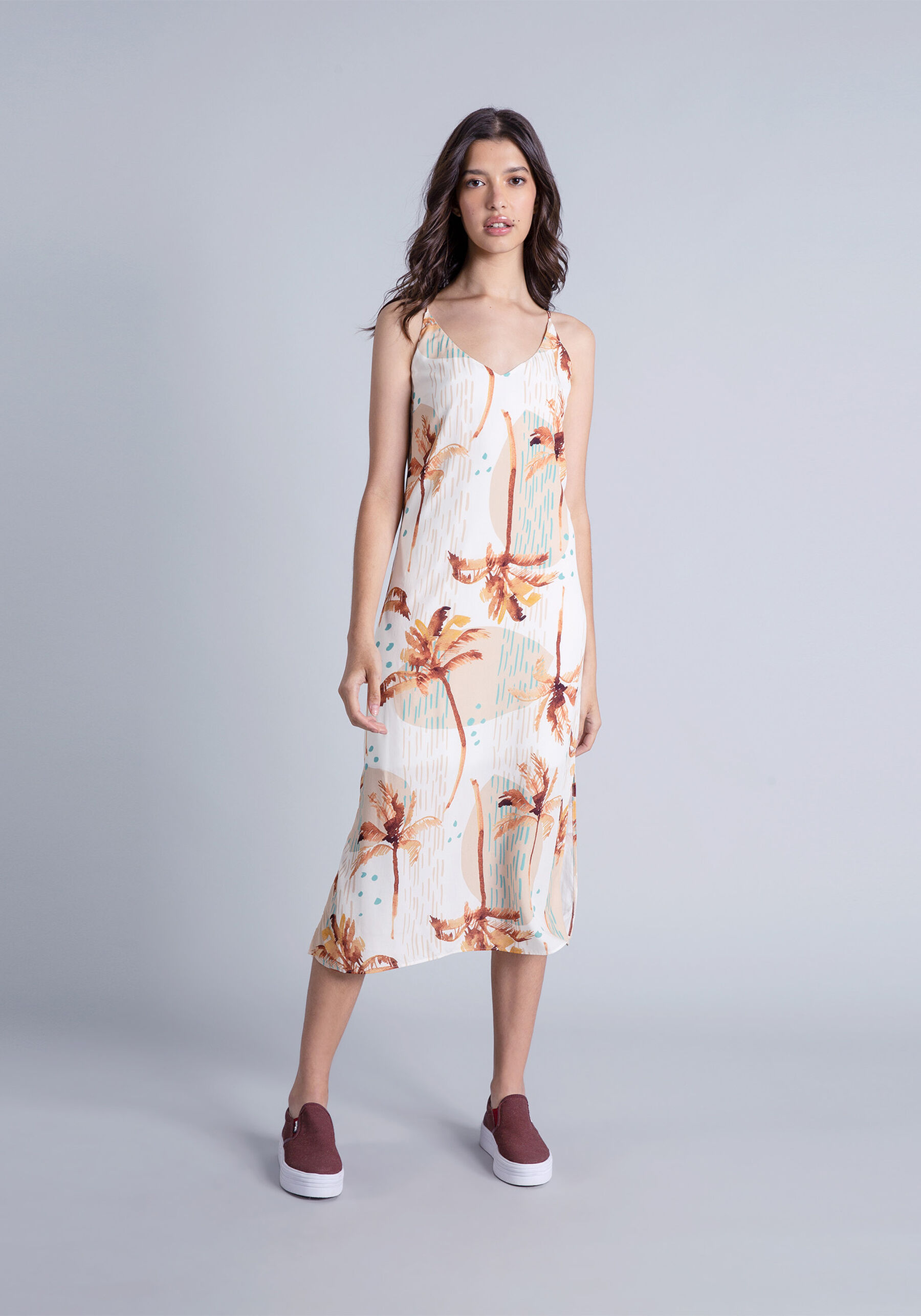 Vestido com Alças Mídi Estampa, . Vestido com Alças Mídi Estampa, , large.