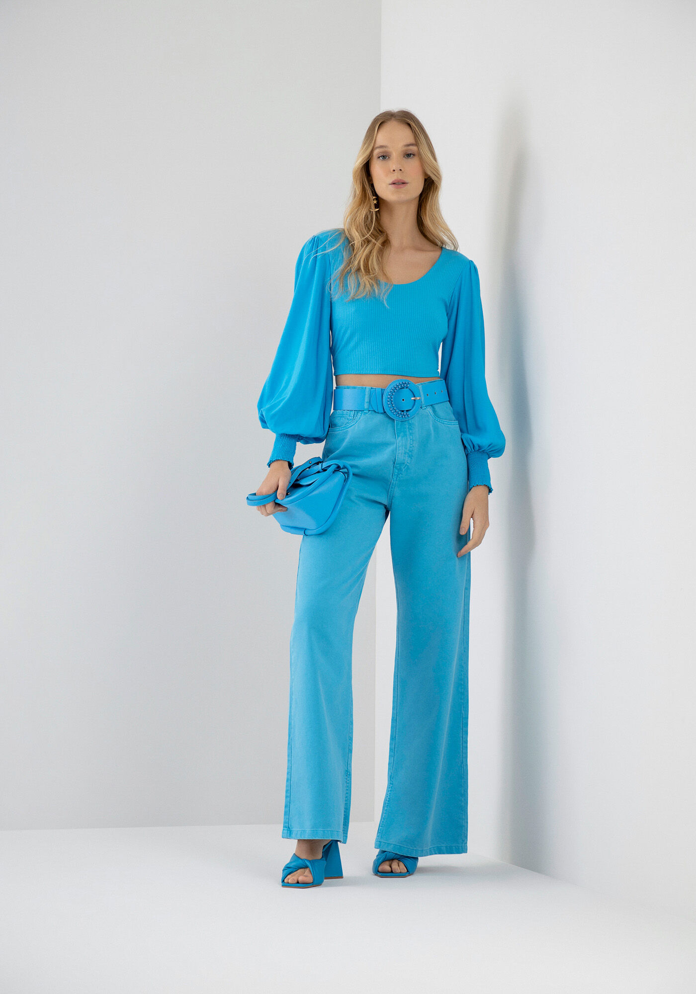 Blusa Cropped com Manga Longa Bufante, , large.