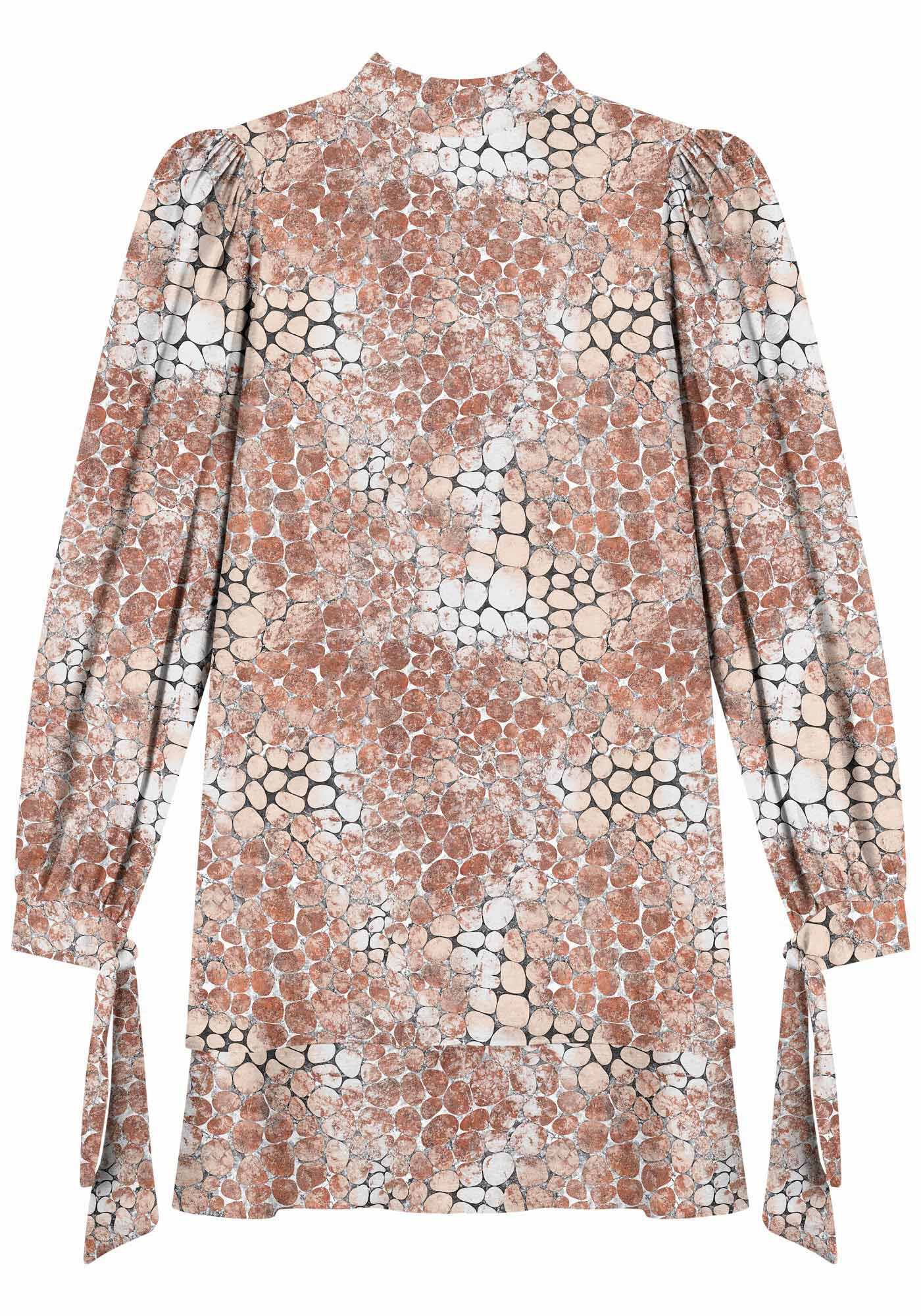 Vestido Curto Estampado Com Mangas Amplas E Gola Alta, , large.