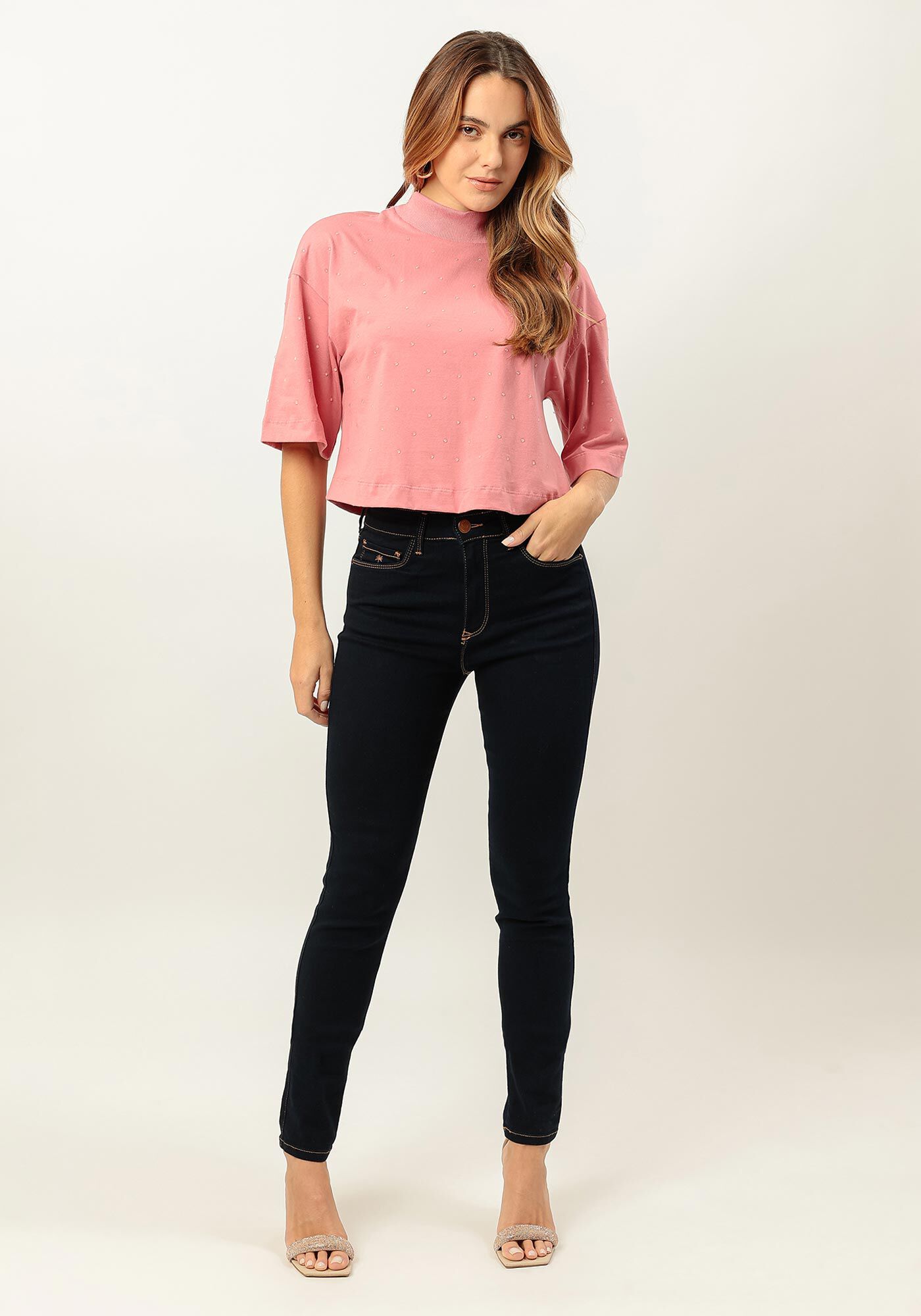 Cal&ccedil;a Jeans Skinny com Cintura Alta, JEANS, large.