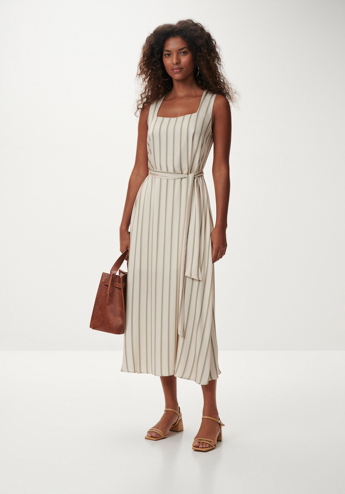 Vestido Midi Decote Quadrado com Cinto, , large.