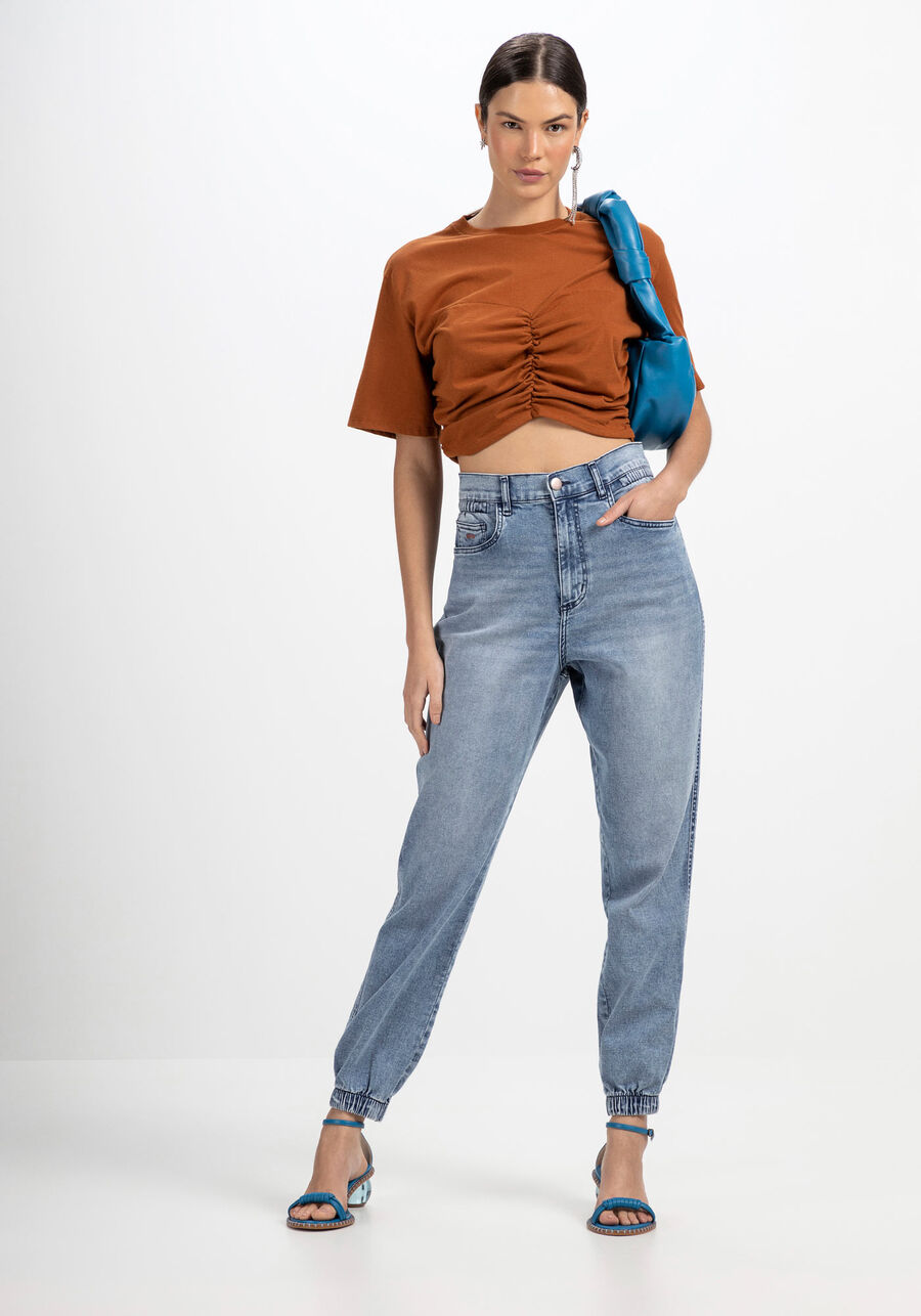 Calça Jeans Jogging Cropped Super Alta, JEANS. Calça Jeans Jogging Cropped Super Alta, JEANS, large.
