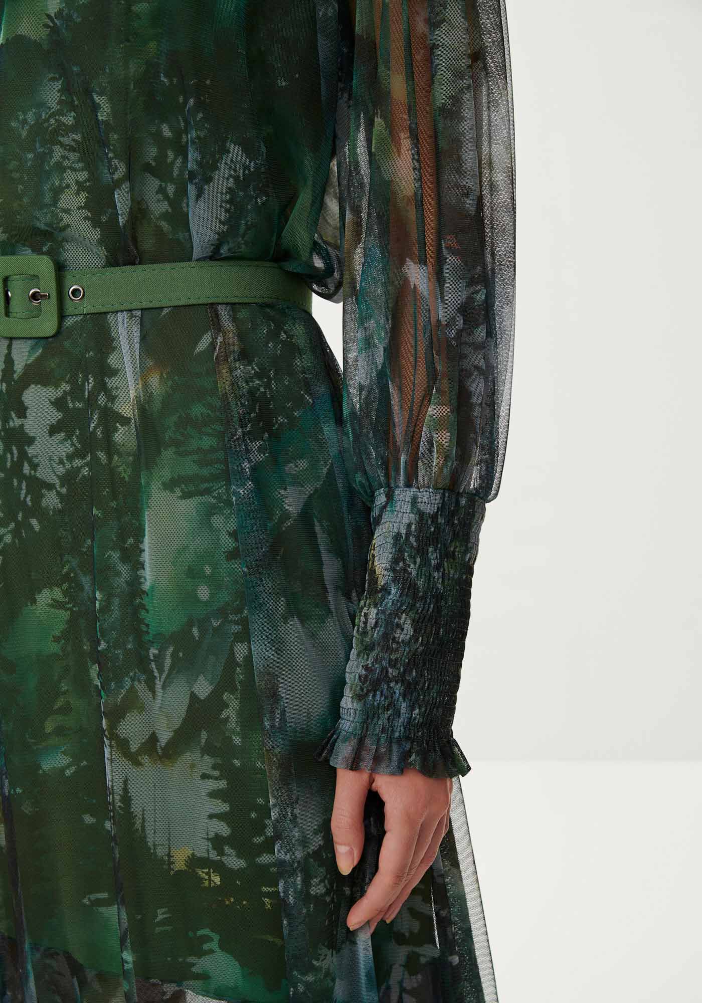 Vestido Longo em Tule Estampado com Cinto, , large.