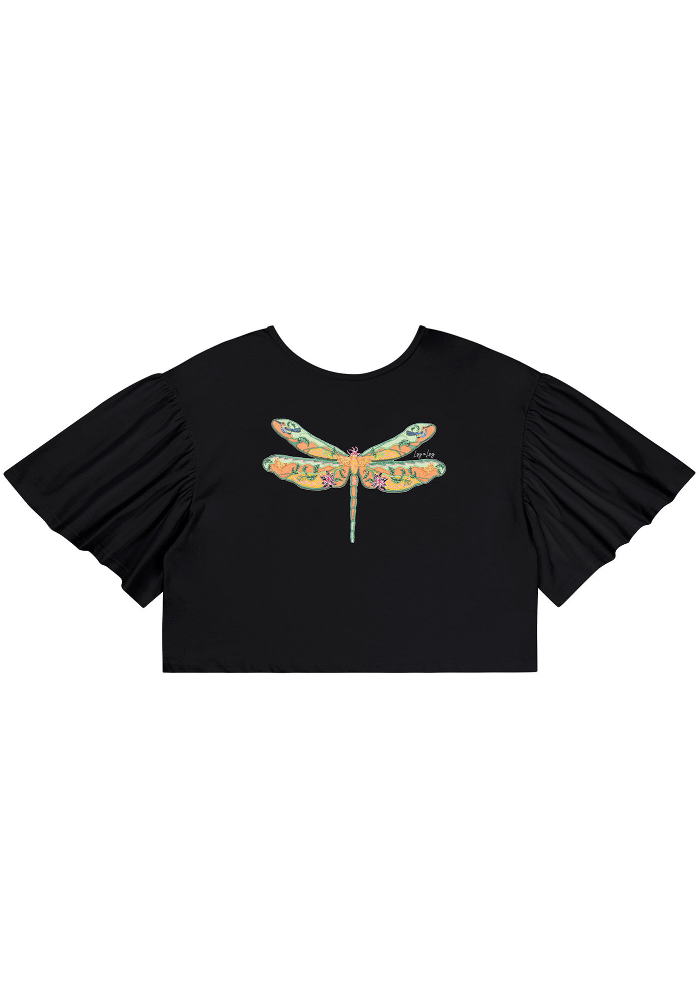 T-shirt Cropped M&aacute;xi Manga com Bordado Lib&eacute;lula, , large.