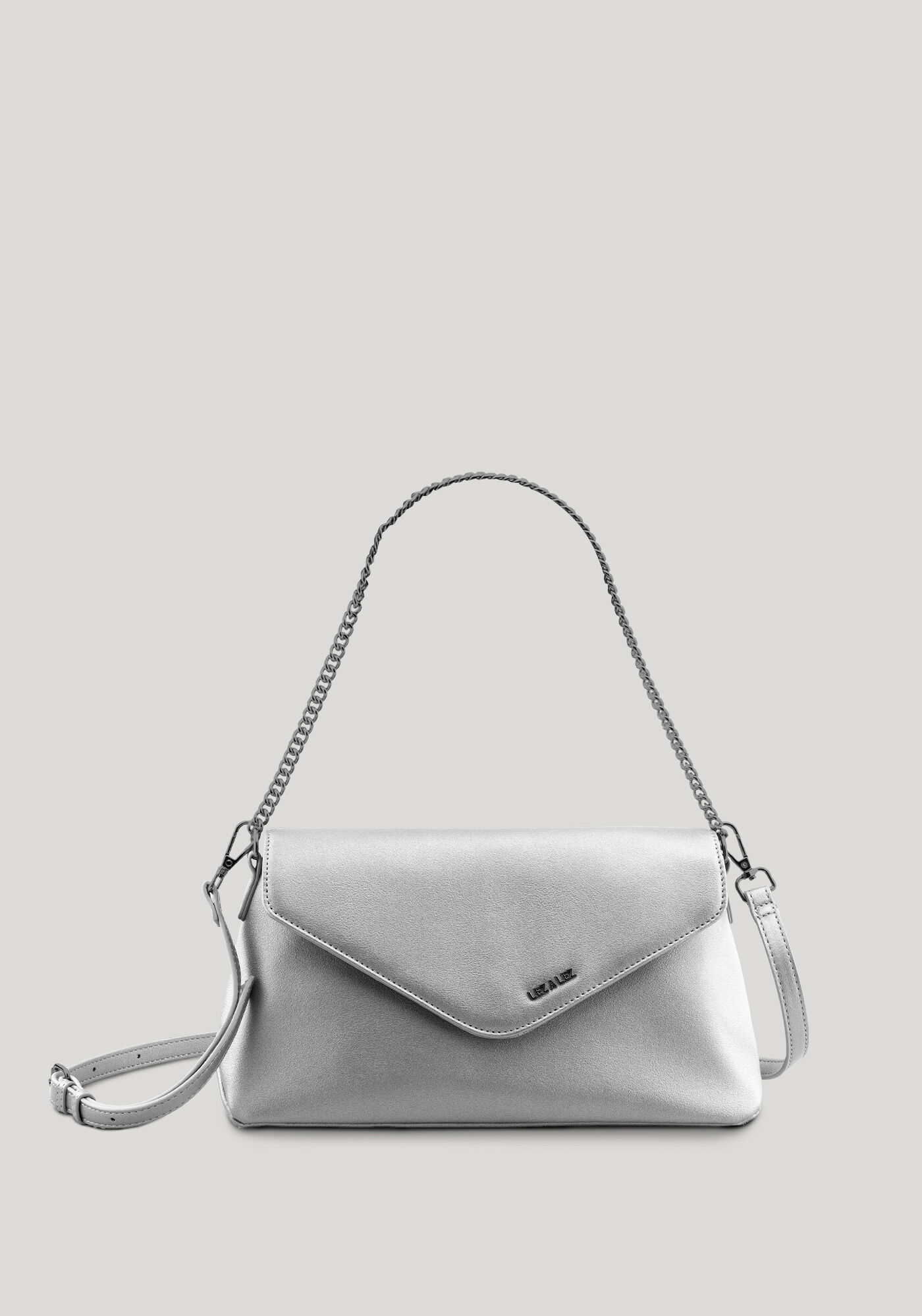 Bolsa M&eacute;dia Estruturada Com Aba Frontal E Al&ccedil;a Corrente, CINZA METAL, large.