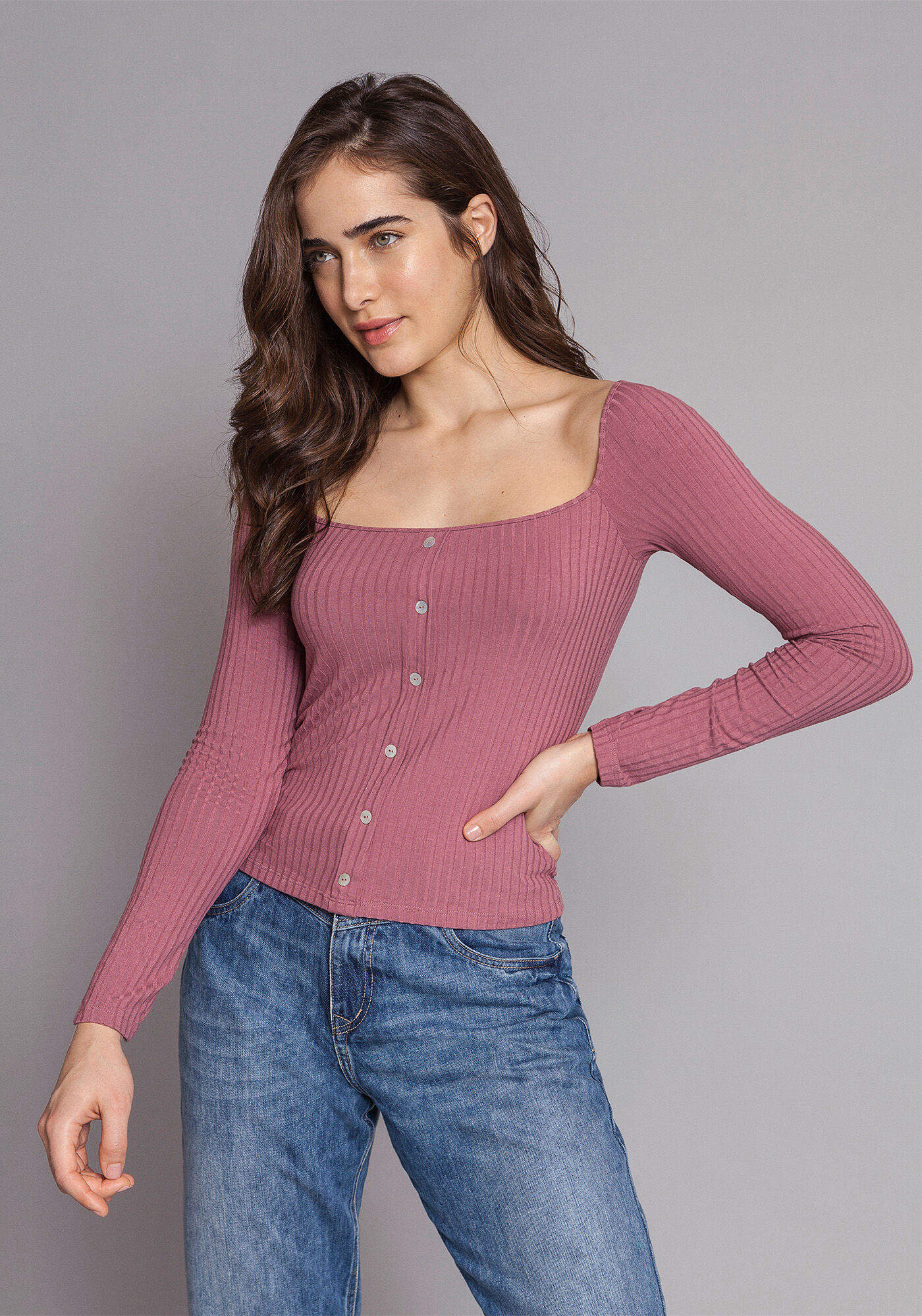 Blusa Canelada com Bot&otilde;es, , large.