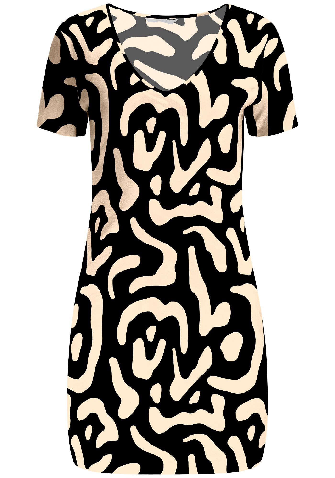 Vestido Curto Estampado em Malha com Decote V, , large.