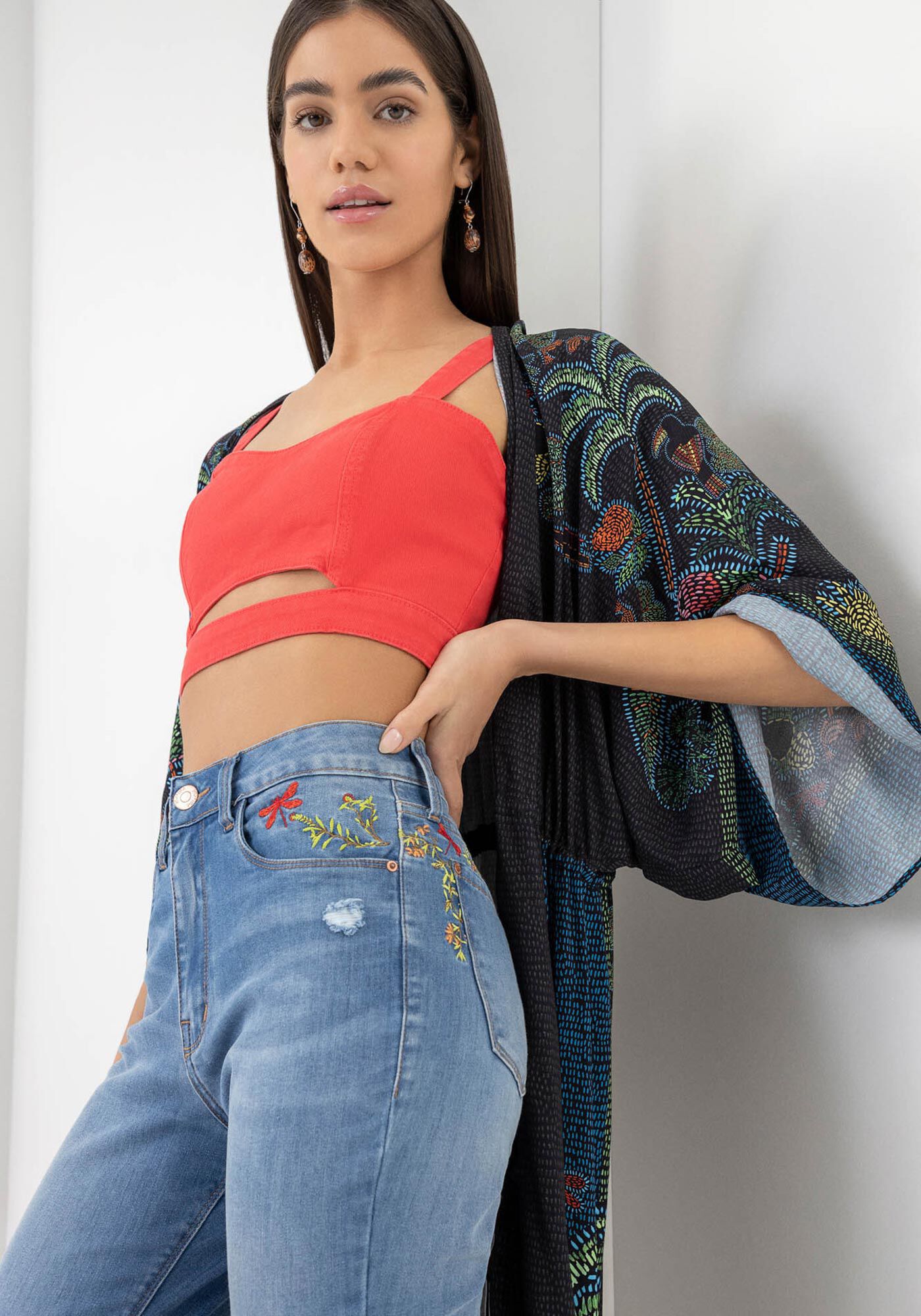 Cal&ccedil;a Jeans Skinny Super Alta Every Day Bordada, , large.