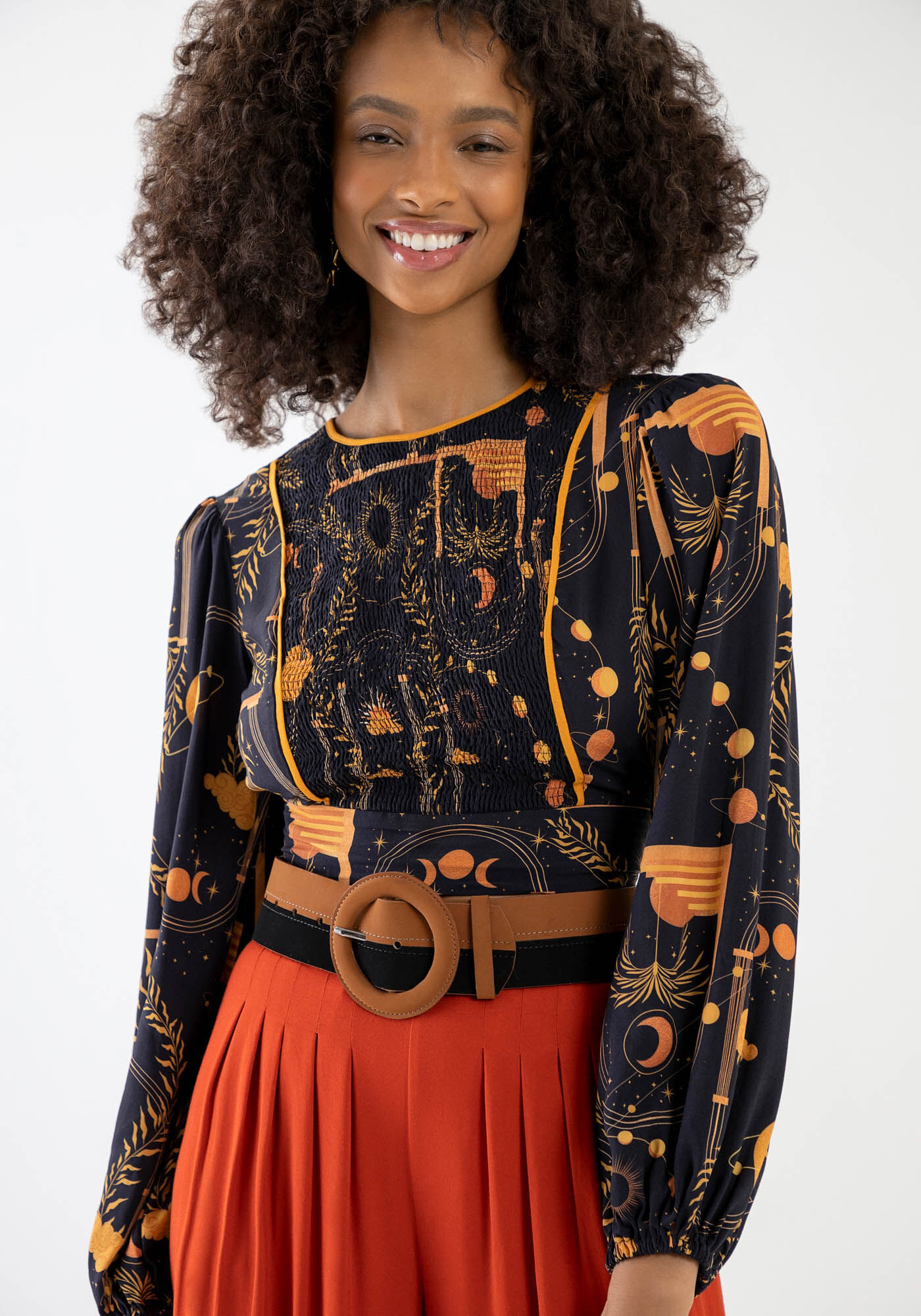Blusa Manga Longa Estampada com Recorte Lastex Lez a Lez