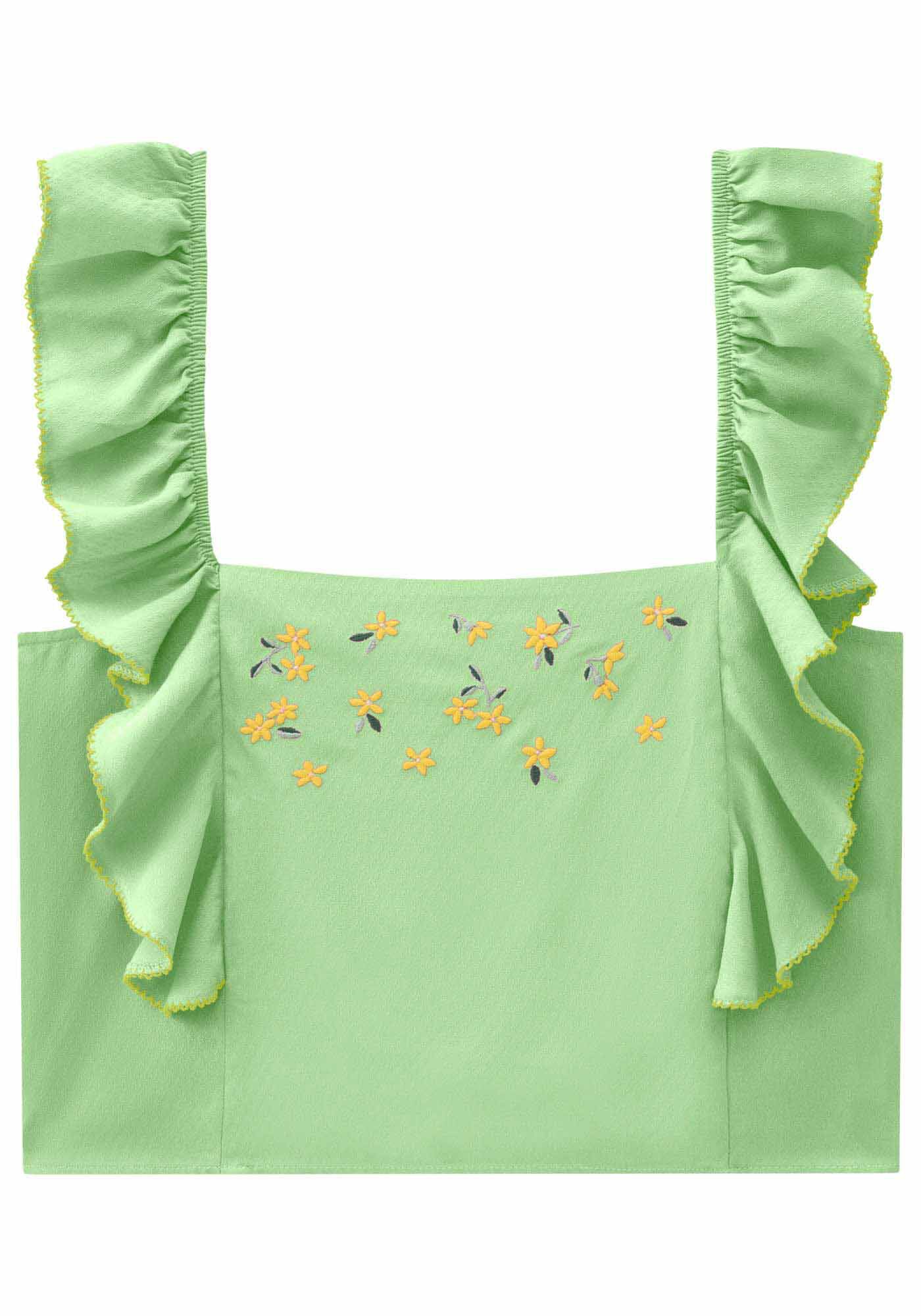 Blusa Cropped com Babados e Bordado, , large.