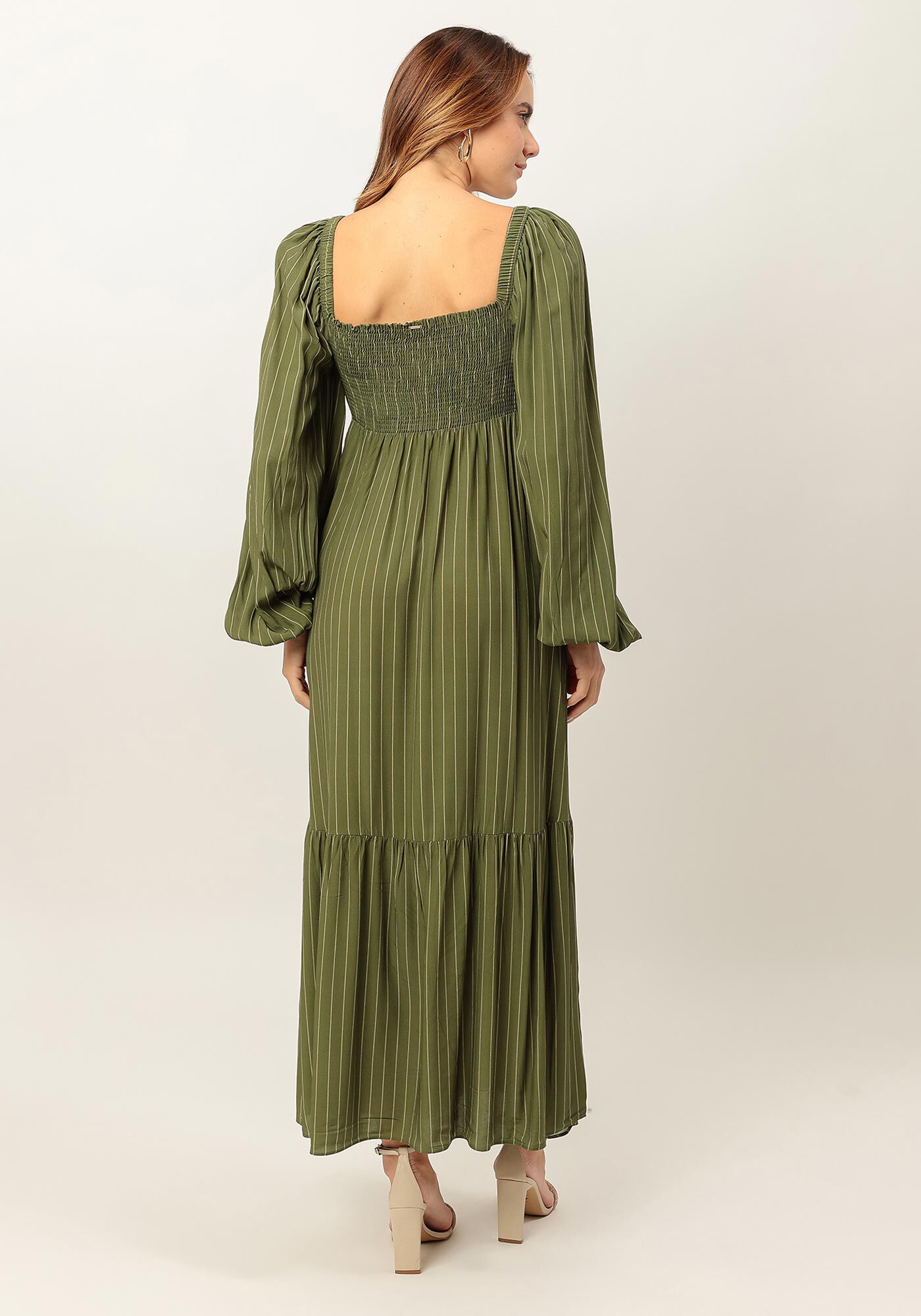 Vestido Midi Estampado com Manga Longa Bufante, , large.