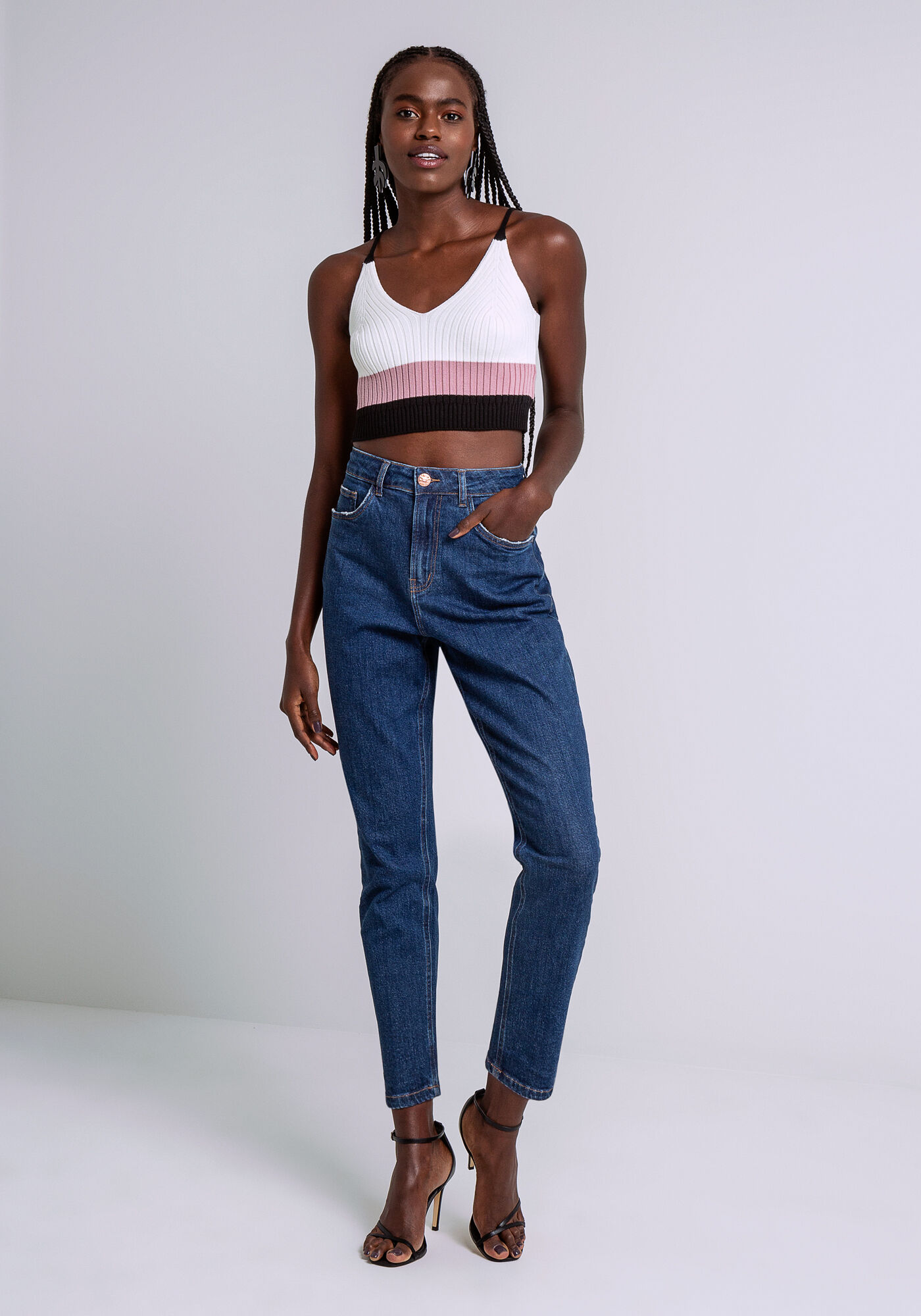 Calca jeans mom cintura alta clearance
