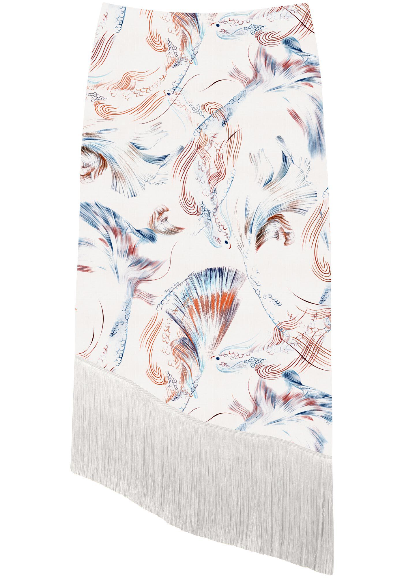 Saia Ch&aacute; Assim&eacute;trica Com Franjas E Cintura Alta, MARE BEGE, large.