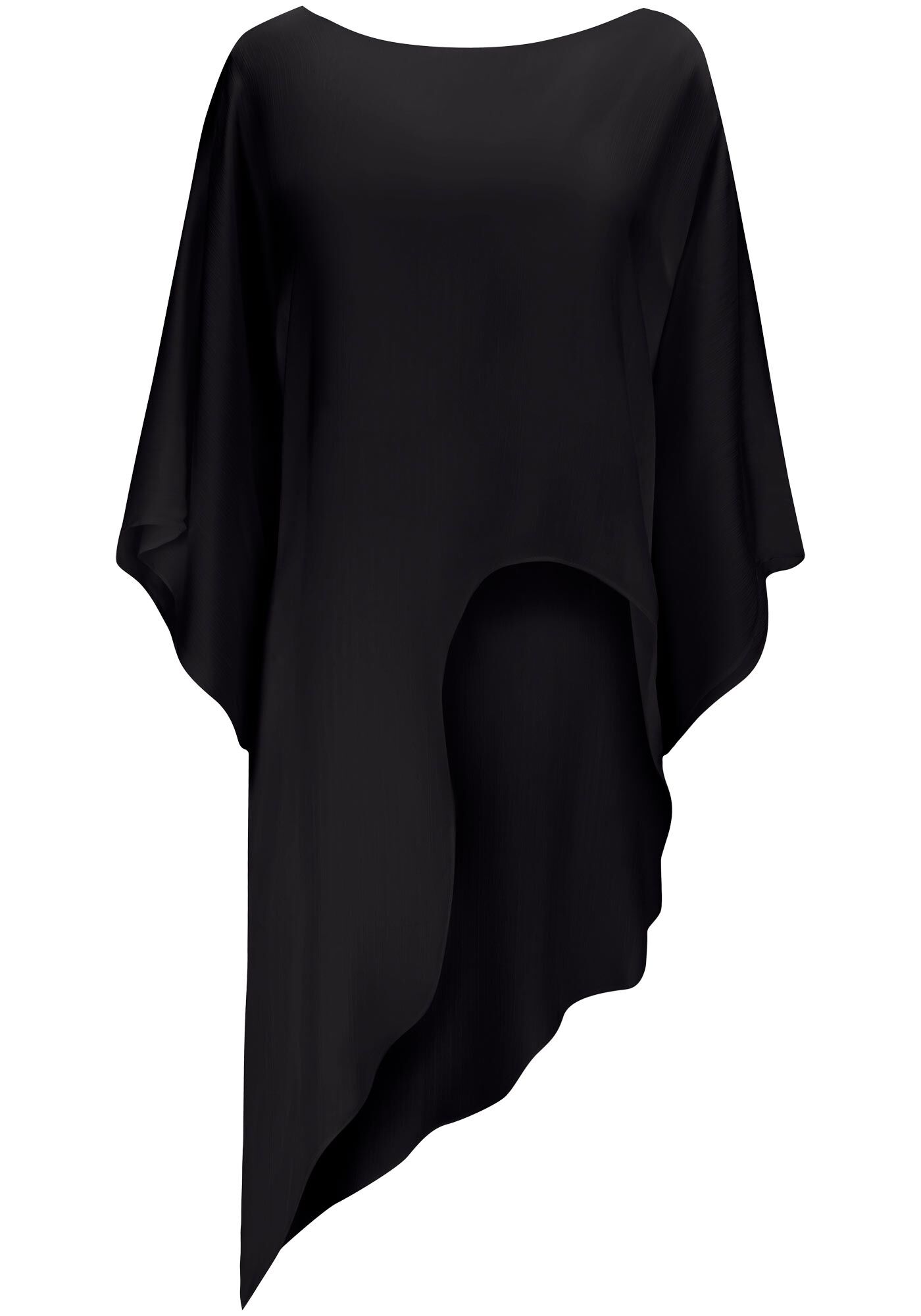 Blusa Manga 3/4 T&uacute;nica Assim&eacute;trica com Ponta, PRETO REATIVO, large.