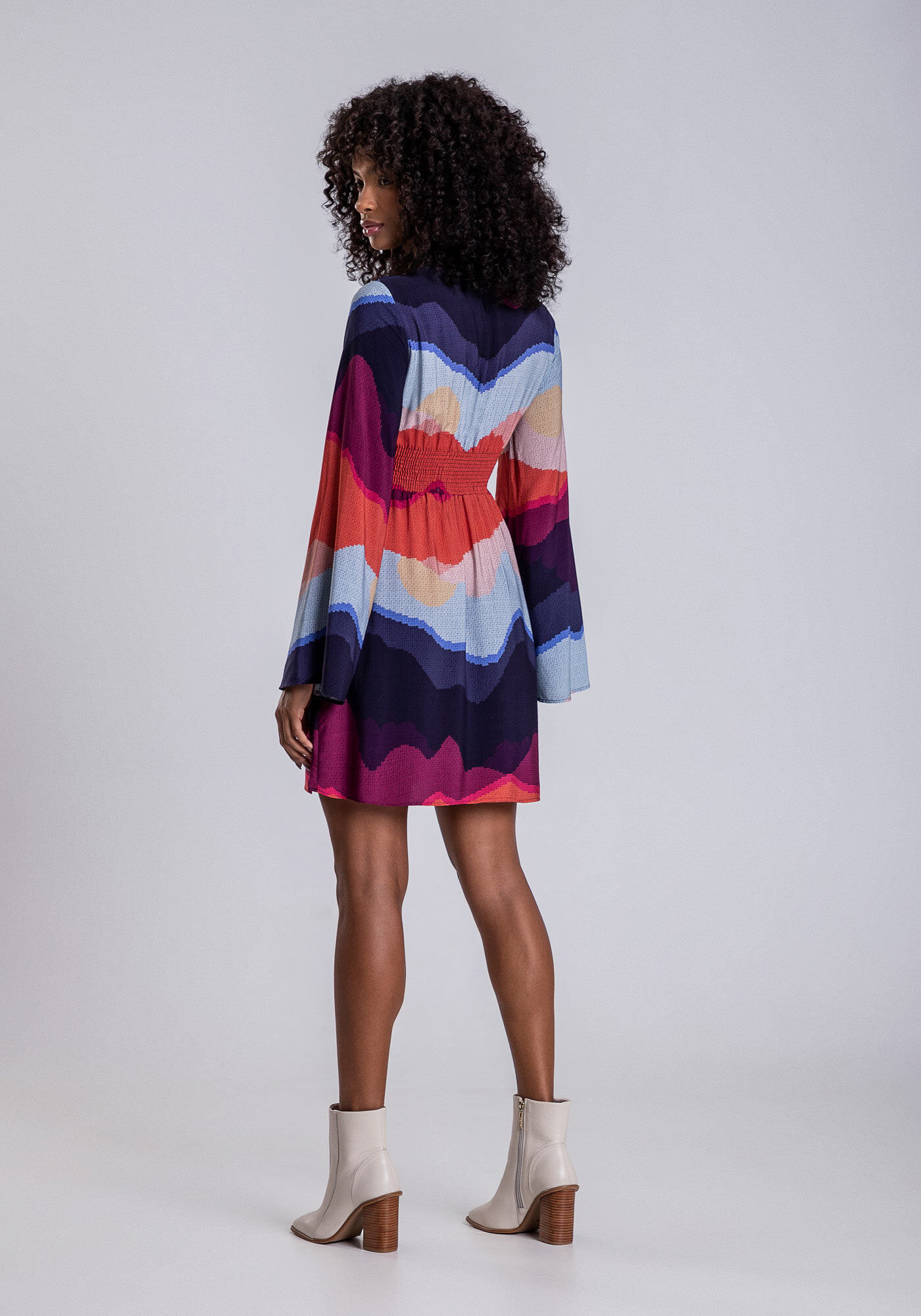 Vestido Manga M&aacute;xi e Recorte Cintura, ENTARDECER, large.