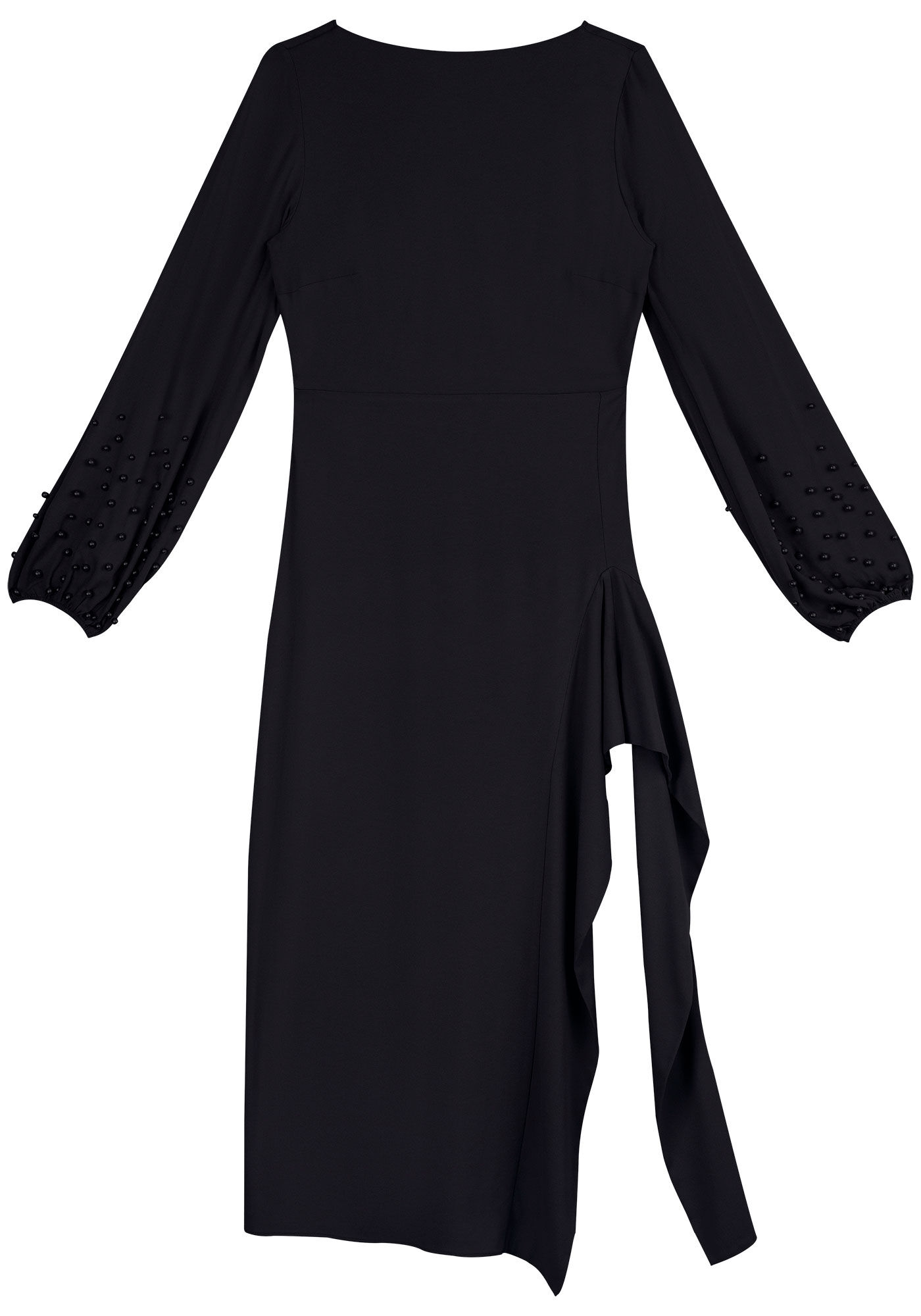 Vestido Midi Manga Longa com Fenda e P&eacute;rolas, , large.