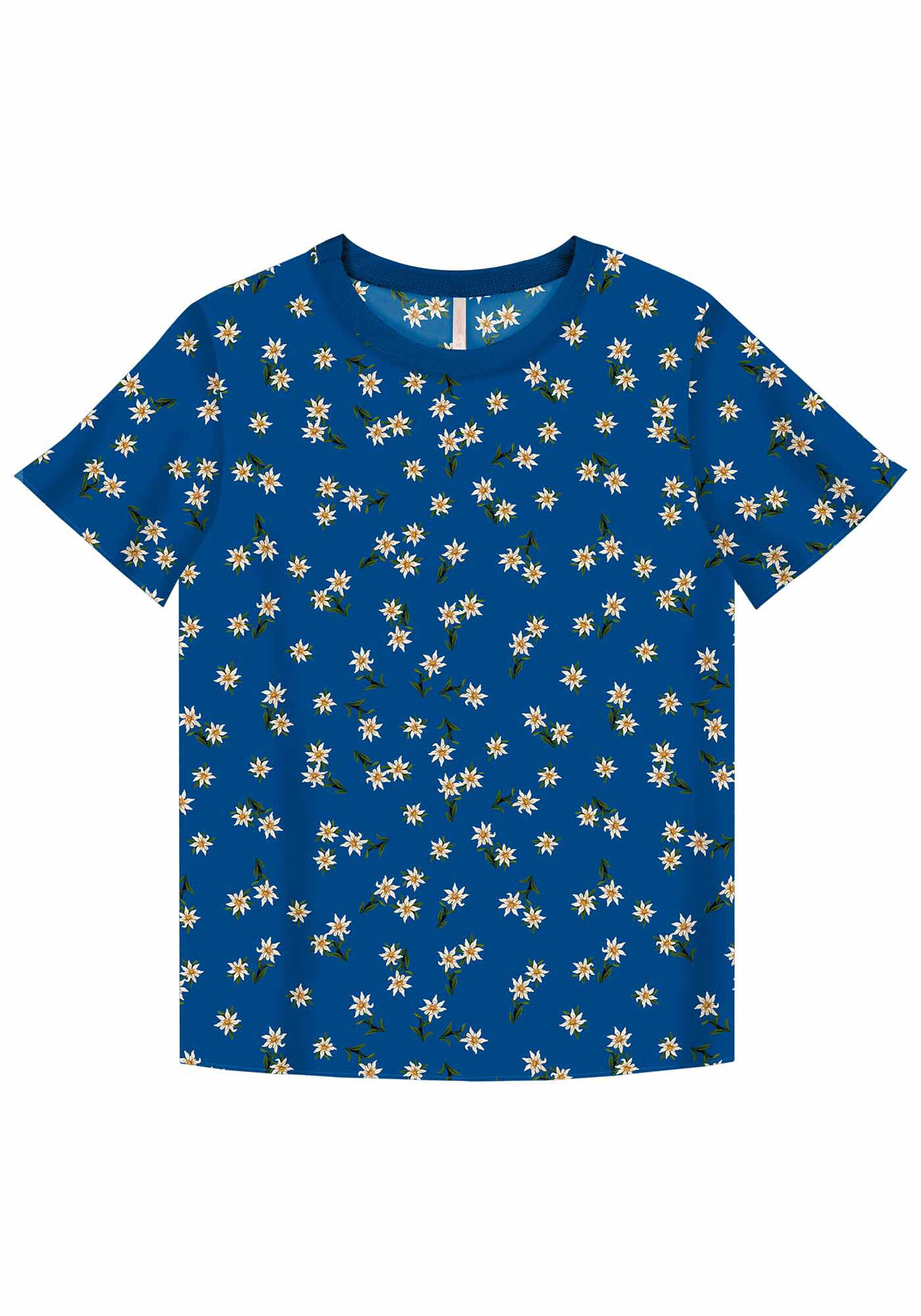 Blusa Estampada em Viscose com Retil&iacute;nea Decote, , large.