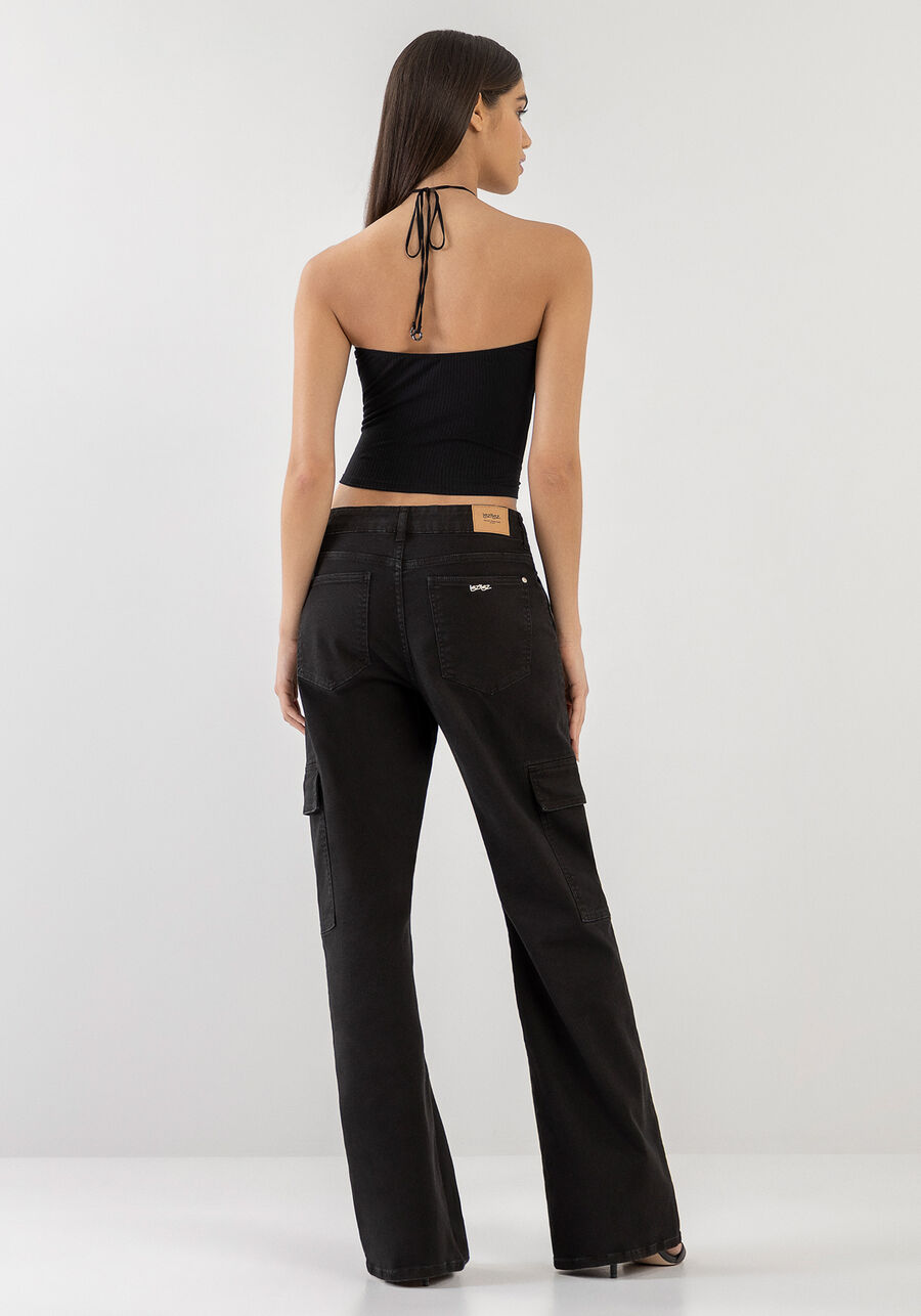 Calça Sarja Wide Leg Cargo Estonado, . Calça Sarja Wide Leg Cargo Estonado, , large.
