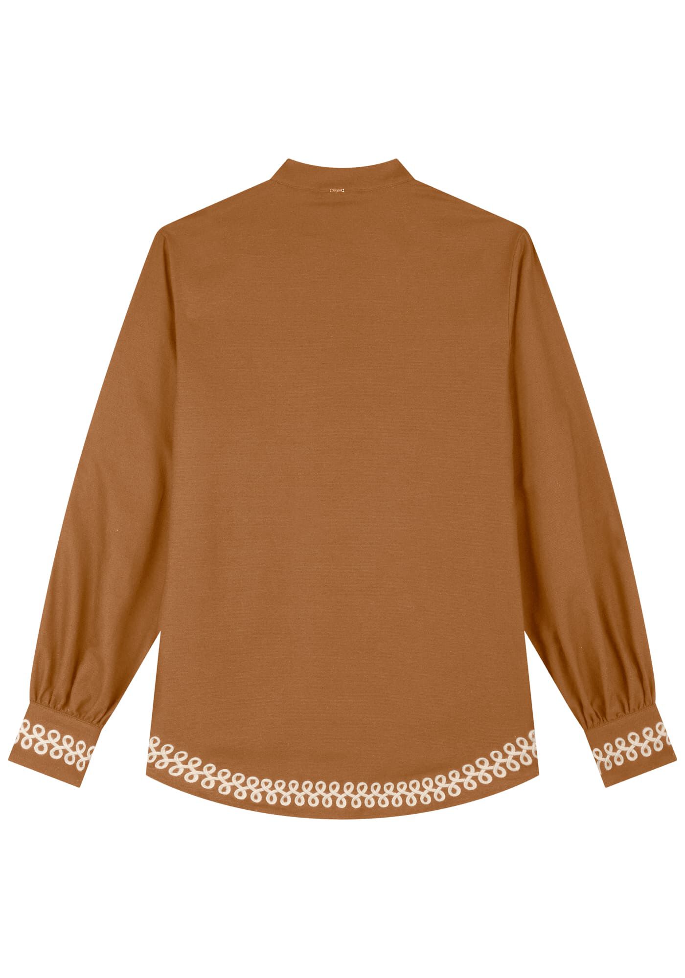 Camisa Alongada Com Mangas Amplas E Bordados Em Alto Relevo, , large.