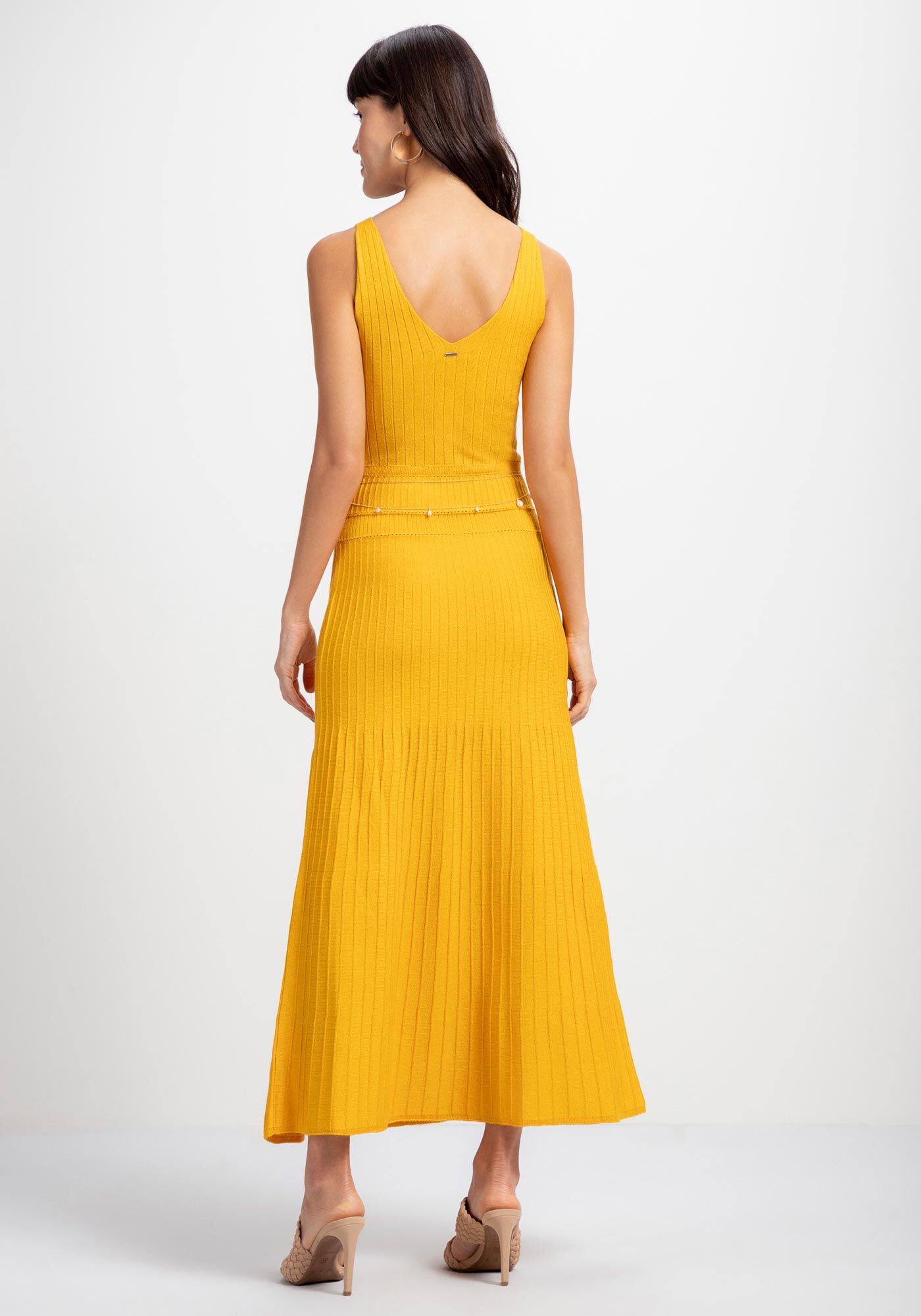 Vestido com Al&ccedil;as Longo em Tric&ocirc;, AMARELO SINEMY, large.