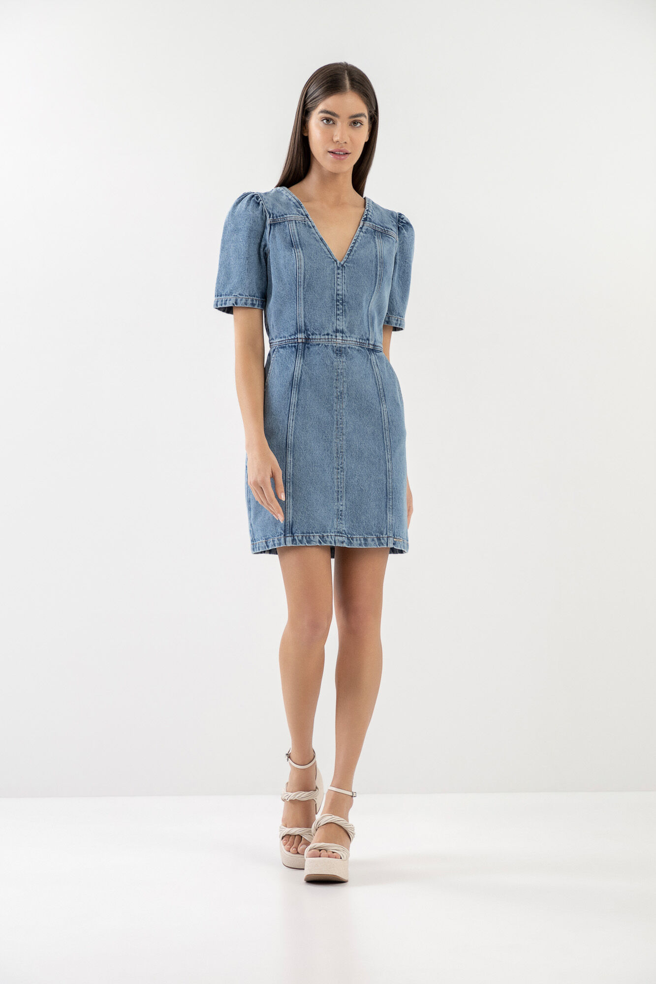 Vestido Jeans Curto com Bolsos, JEANS, large.