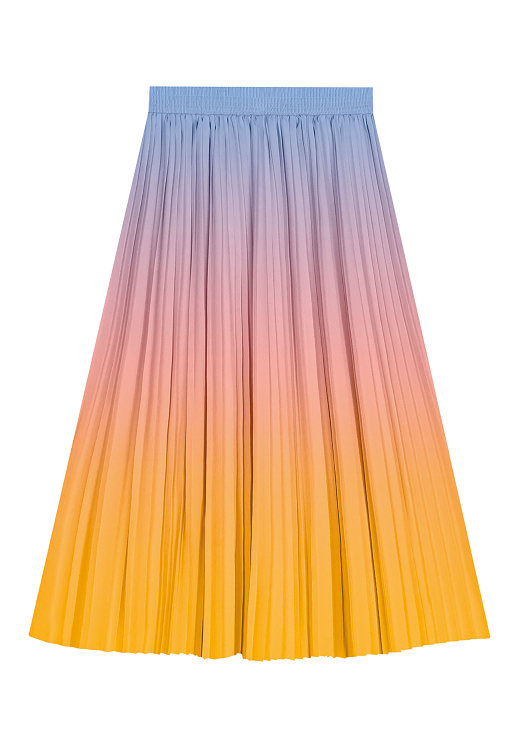 Saia Midi Plissada Estampada com Cintura Alta, POR DO SOL. Saia Midi Plissada Estampada com Cintura Alta, POR DO SOL, large.