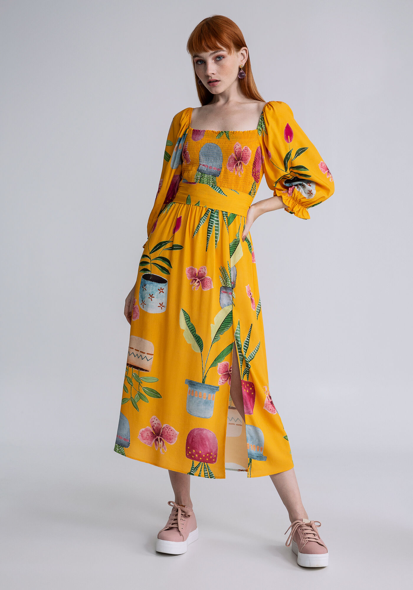 Vestido Midi Manga Bufante Cinto, VARANDA, large.