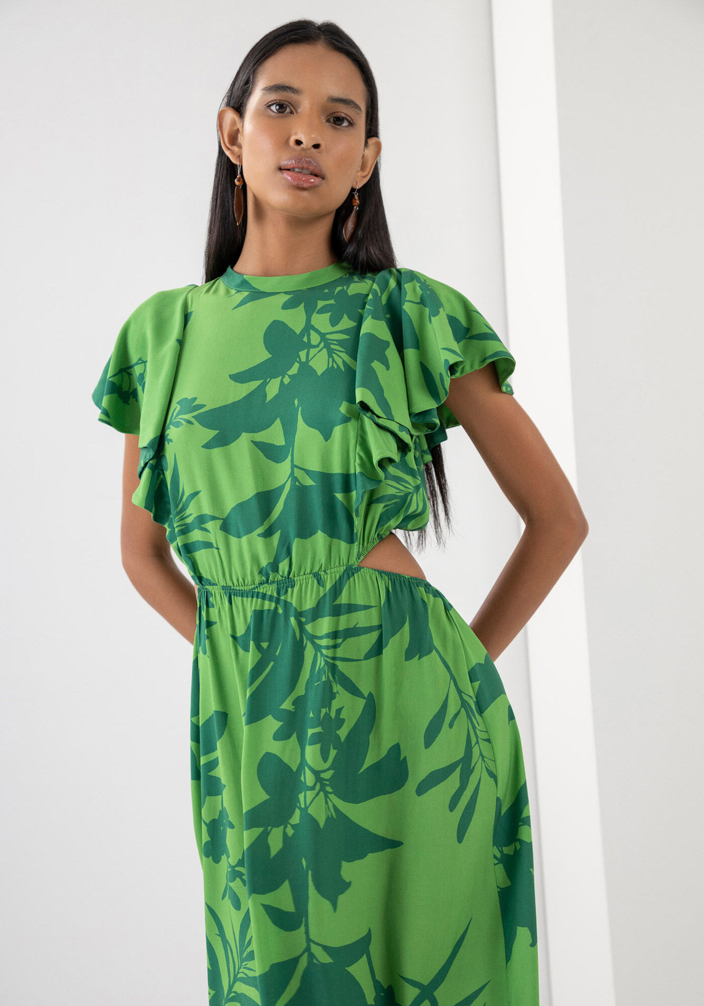 Vestido Midi Estampado em Viscose com Cut Out, , large.