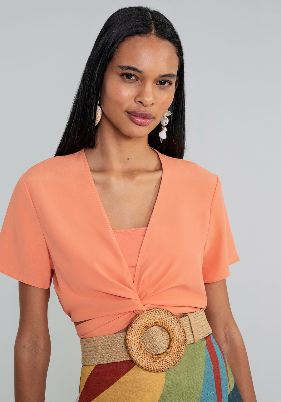 Blusa Cropped Amarração Top, LARANJA. Blusa Cropped Amarração Top, LARANJA, large.