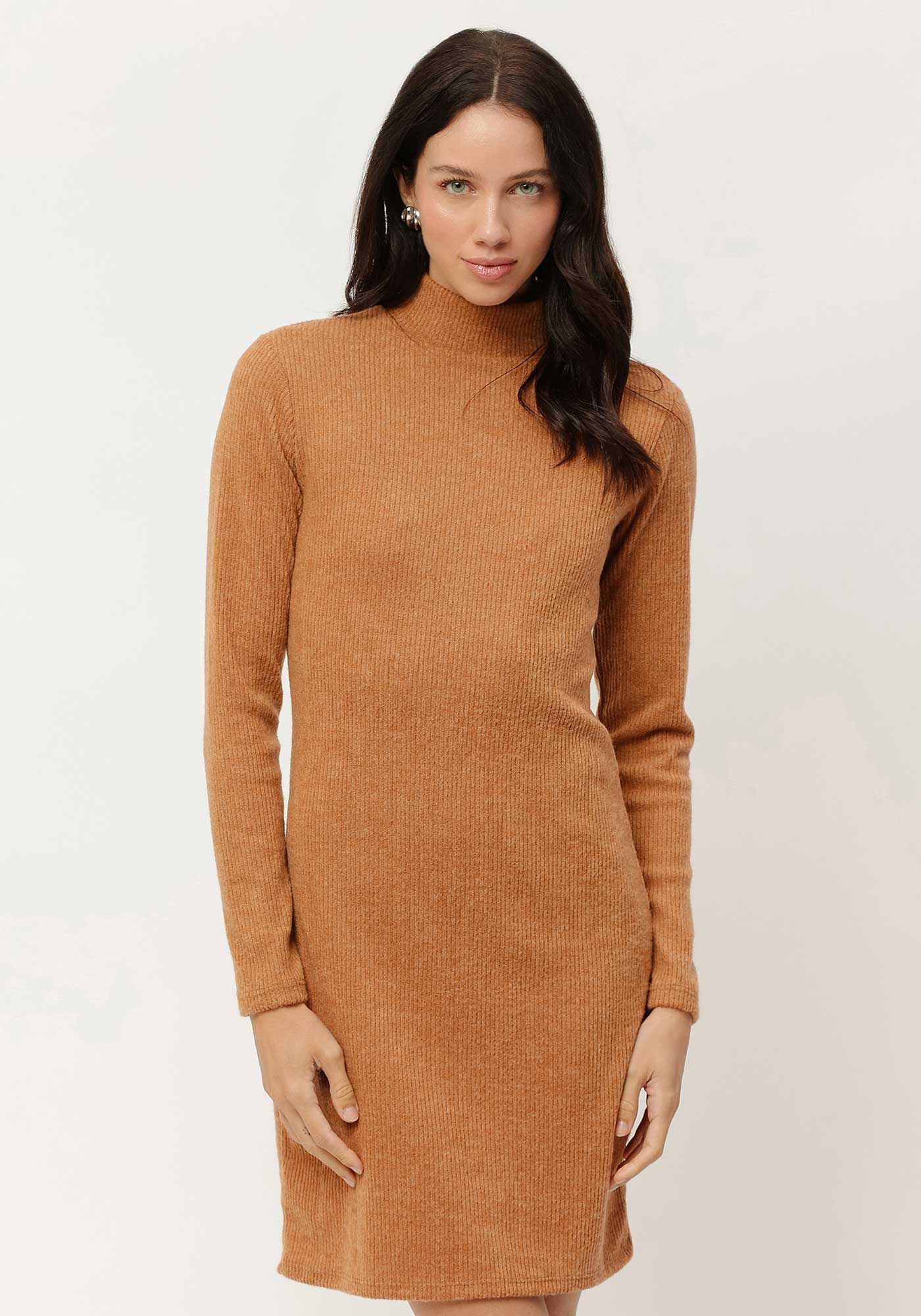 Vestido Curto Manga Longa com Gola Alta, , large.