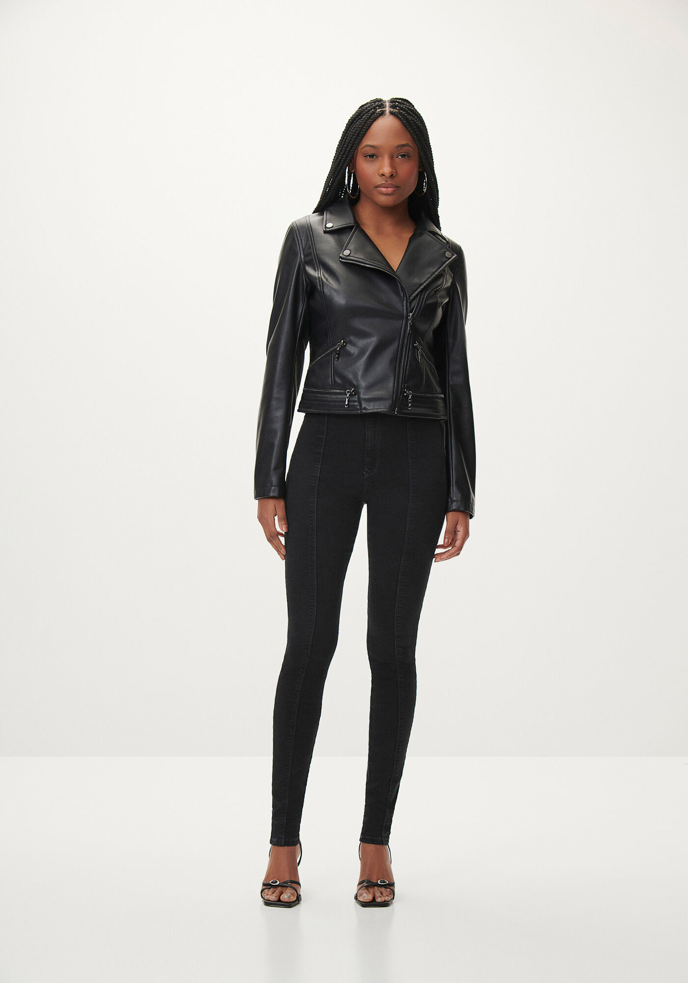 Cal&ccedil;a Jeans Jegging Preta Super Alta com Pesponto, , large.