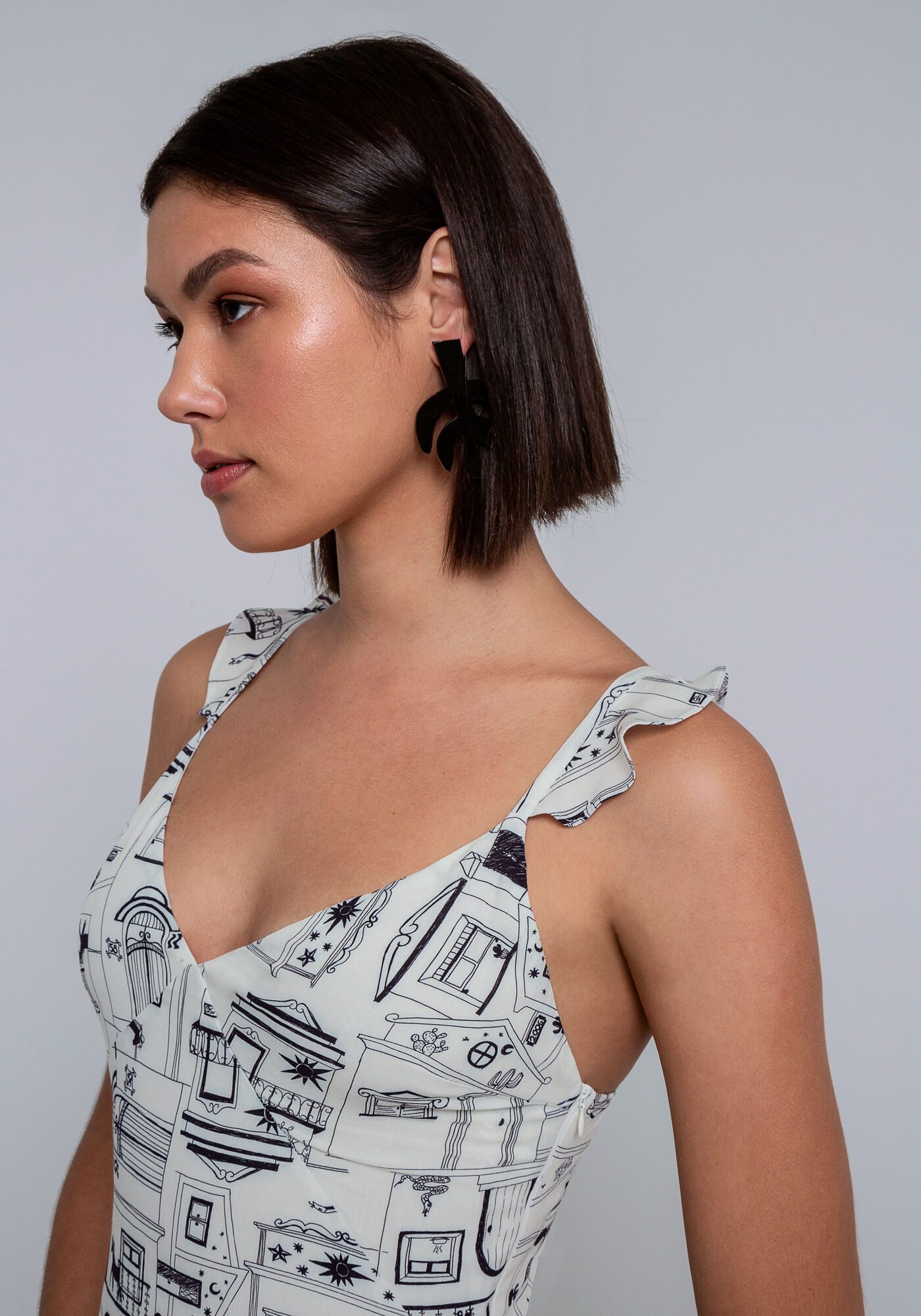 Vestido Longo em Viscose com Babado Al&ccedil;as, , large.