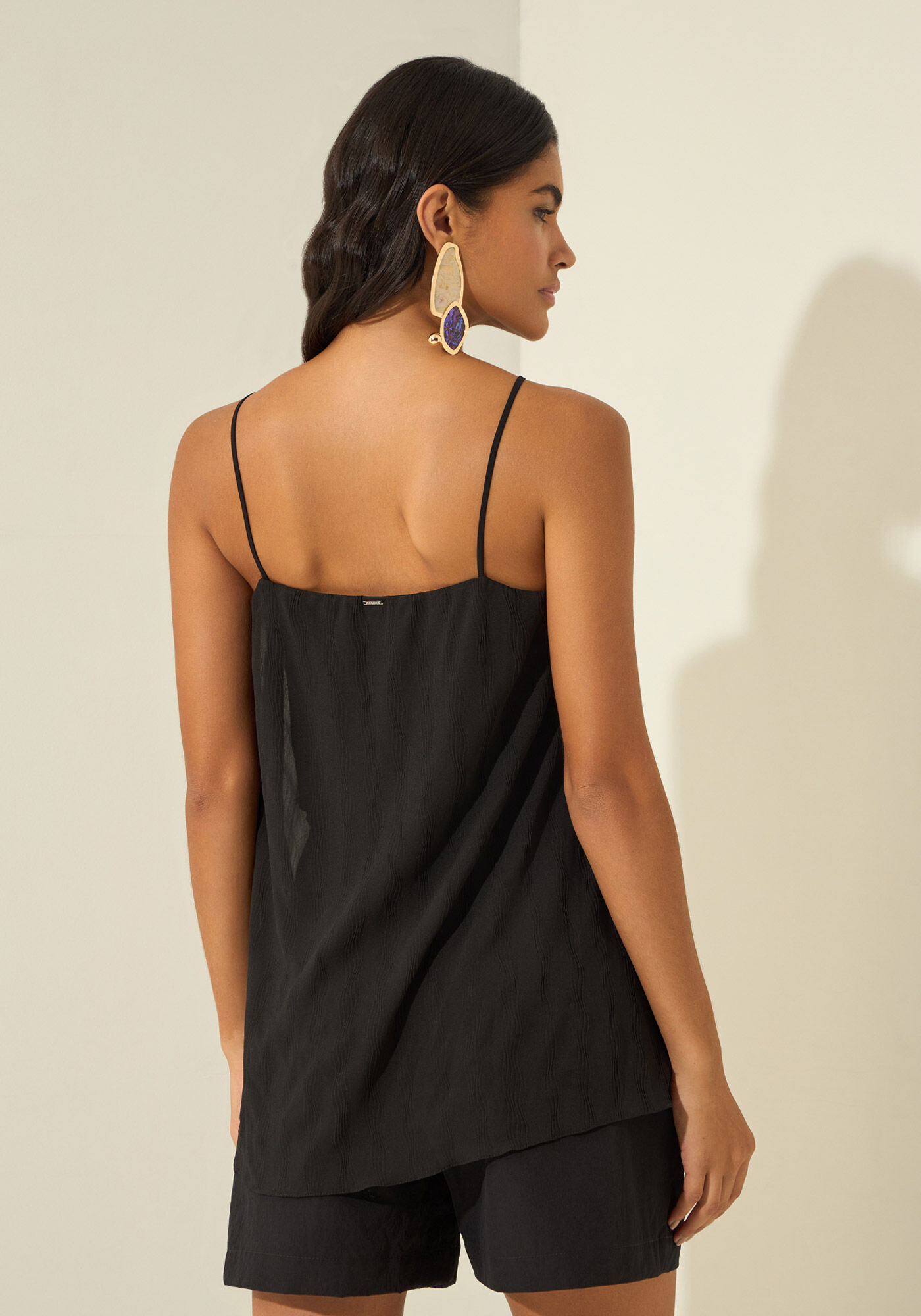 Blusa De Al&ccedil;as Finas Em Chiffon, PRETO, large.