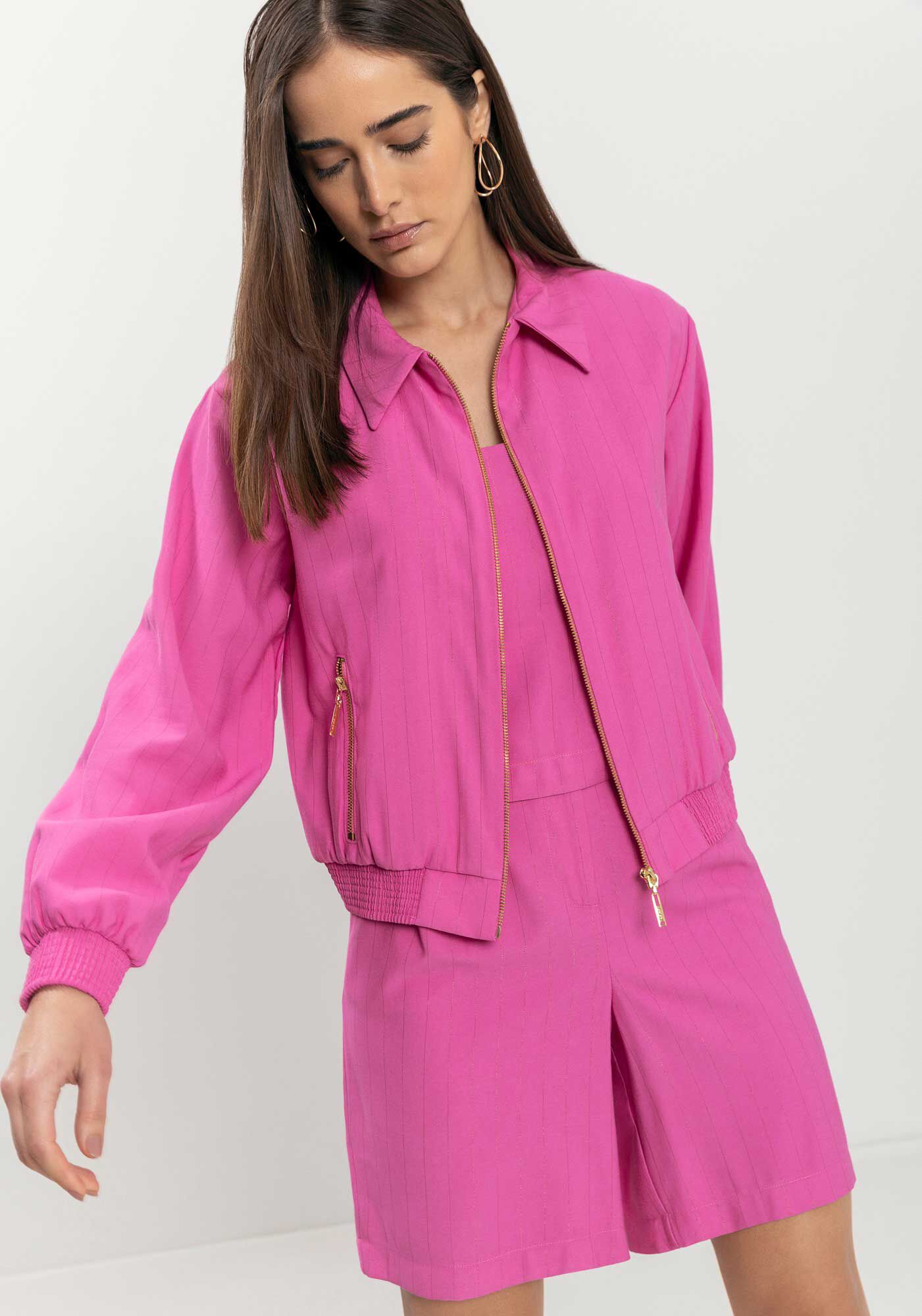 Jaqueta Riscas De Giz Com Gola E Bolsos, ROSA SERENO, large.