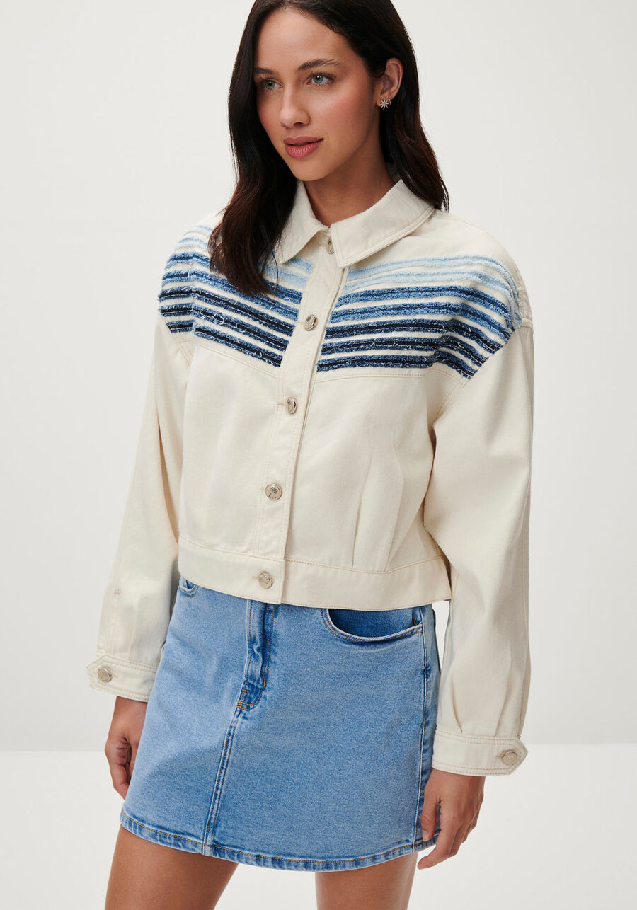 Jaqueta Sarja Cropped com Recorte Jeans, . Jaqueta Sarja Cropped com Recorte Jeans, , large.