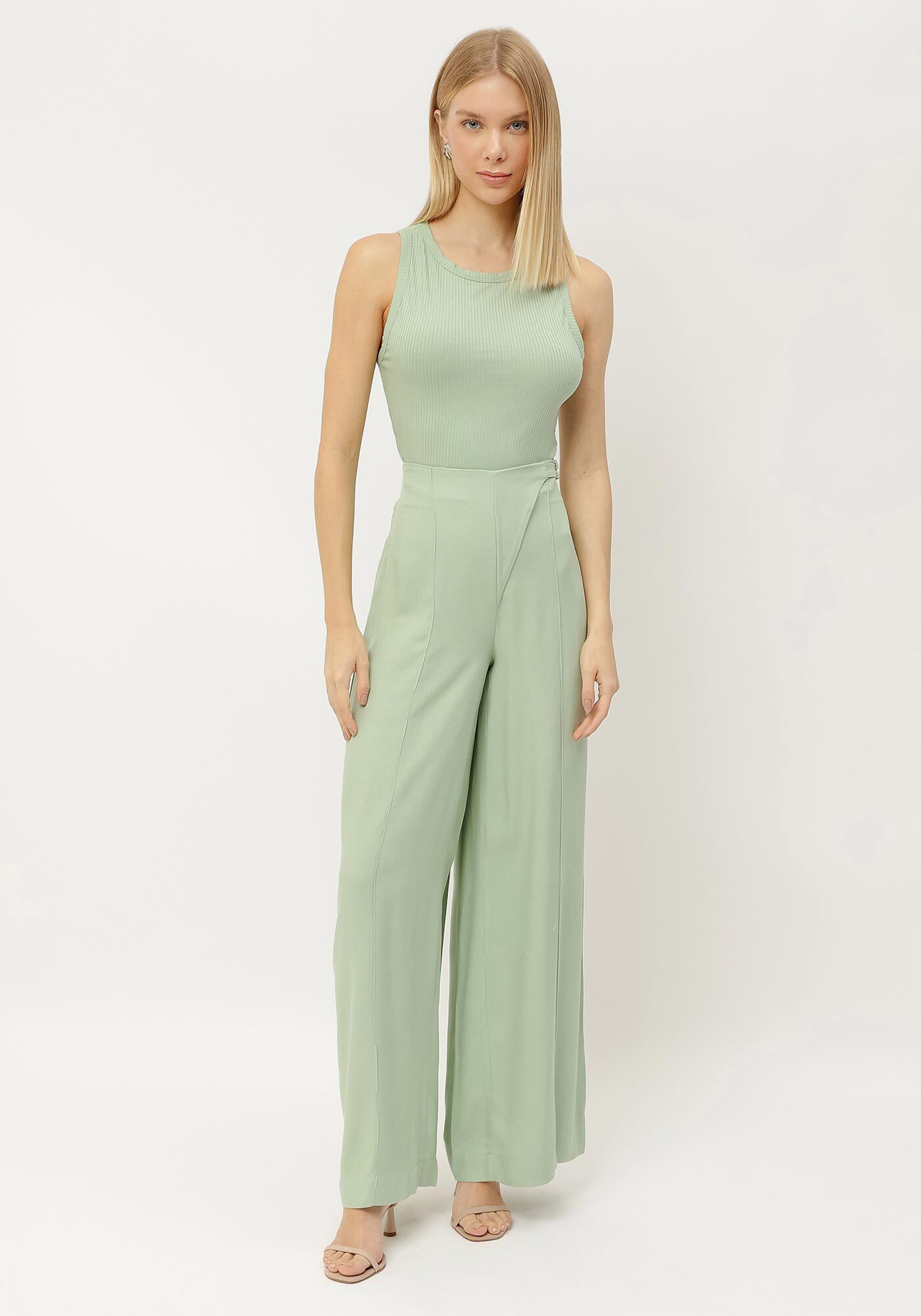 Cal&ccedil;a Pantalona em Crepe com Detalhe C&oacute;s, , large.