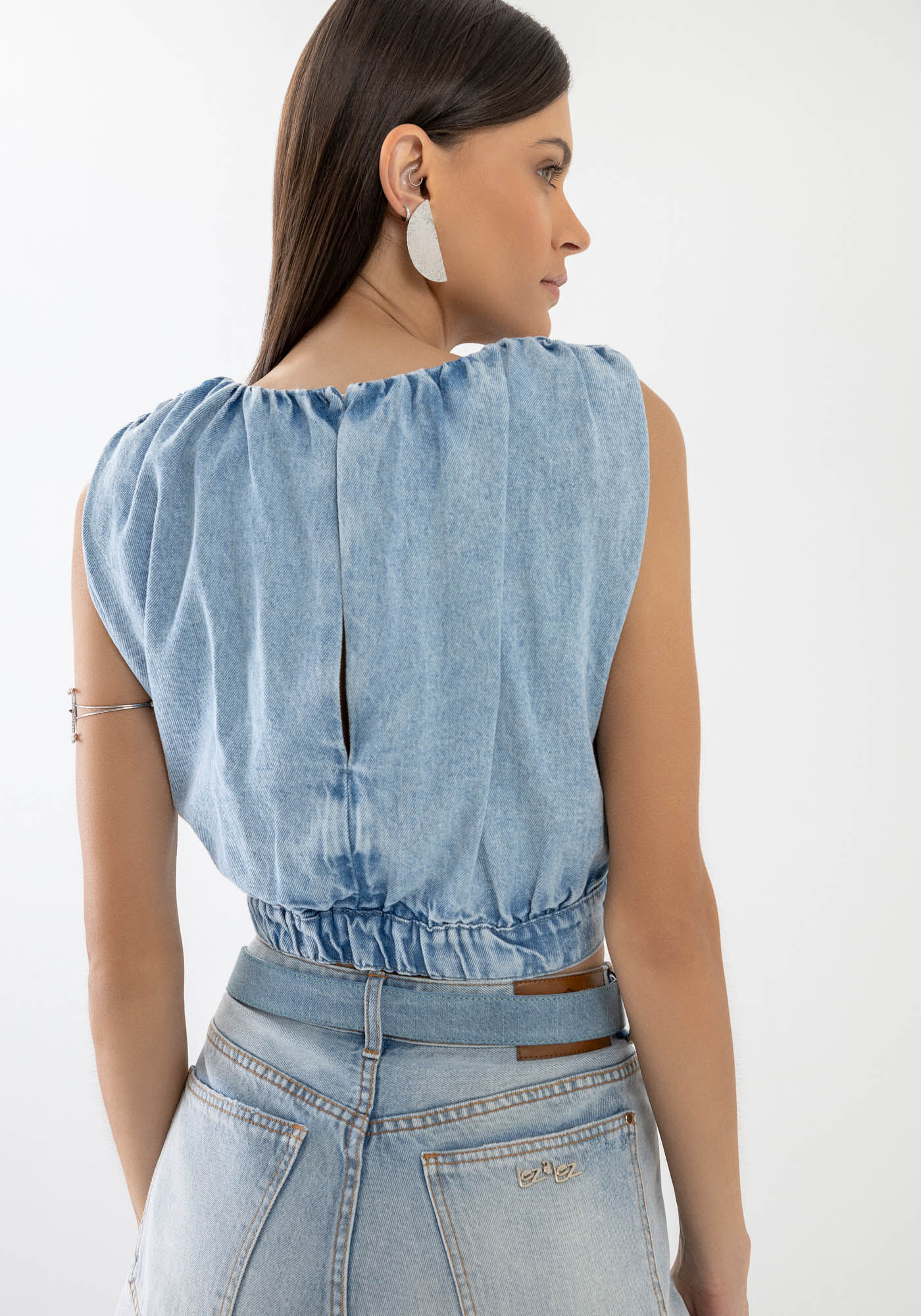 Blusa Jeans Muscle Tee Cropped, , large.
