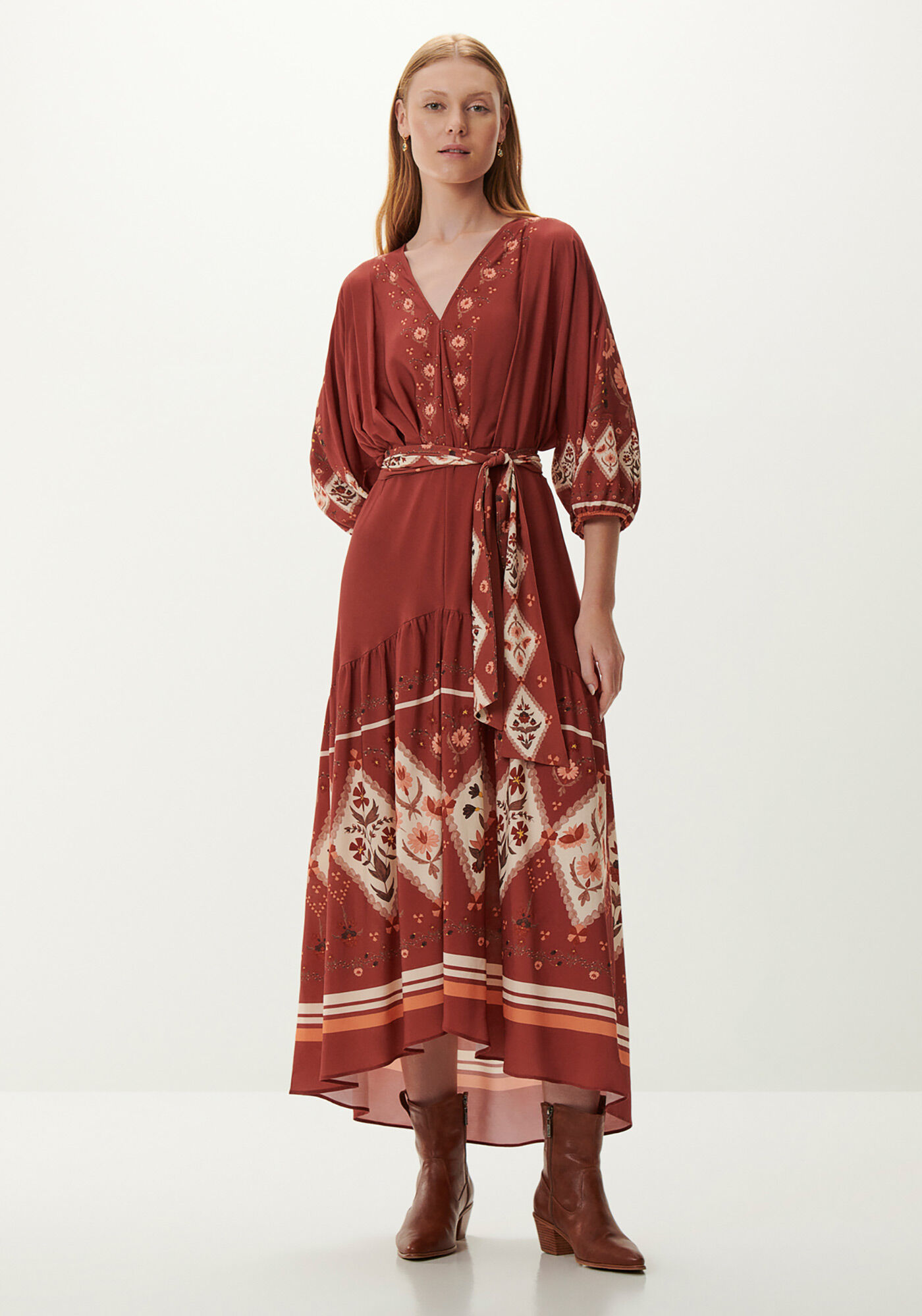 Vestido Midi Manga 3/4 Bufante com Cinto, , large.