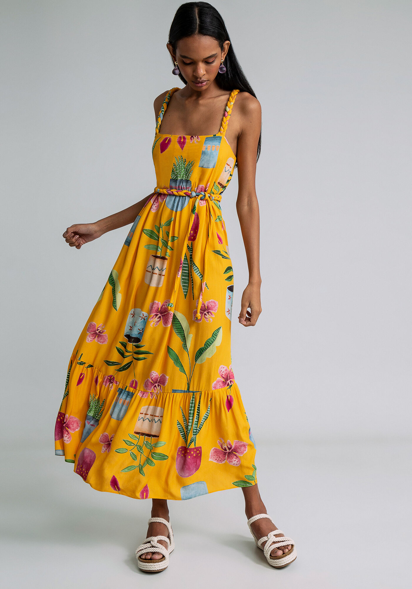 Vestido Midi Al&ccedil;as Tran&ccedil;adas Cinto, VARANDA, large.