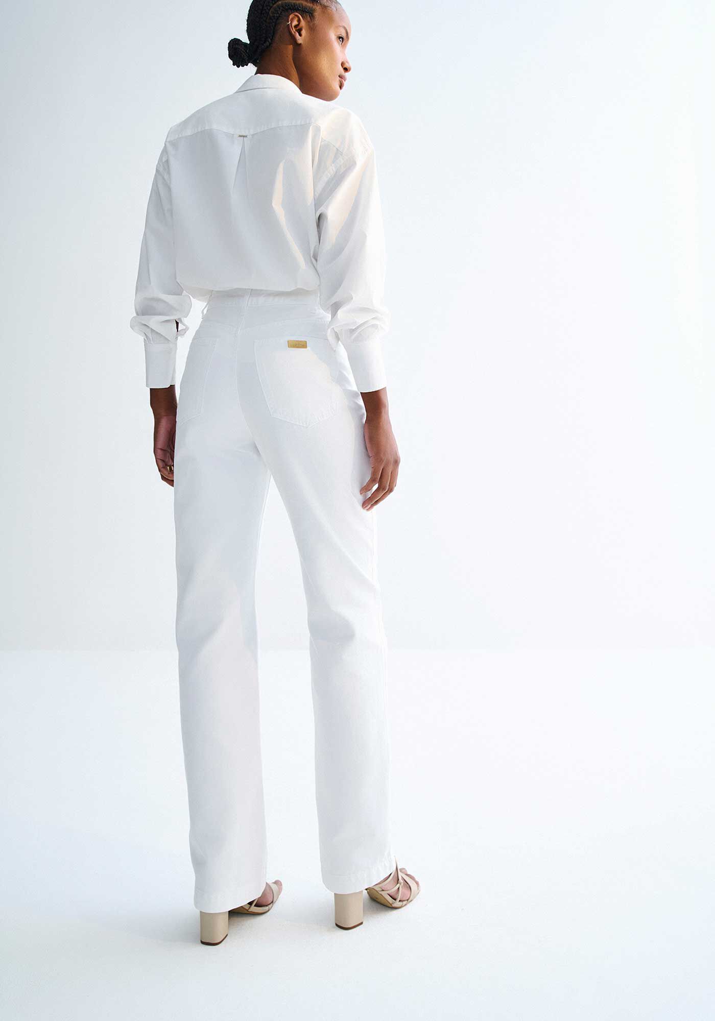 Cal&ccedil;a Sarja Reta Branca Cintura Alta com Detalhe C&oacute;s, , large.