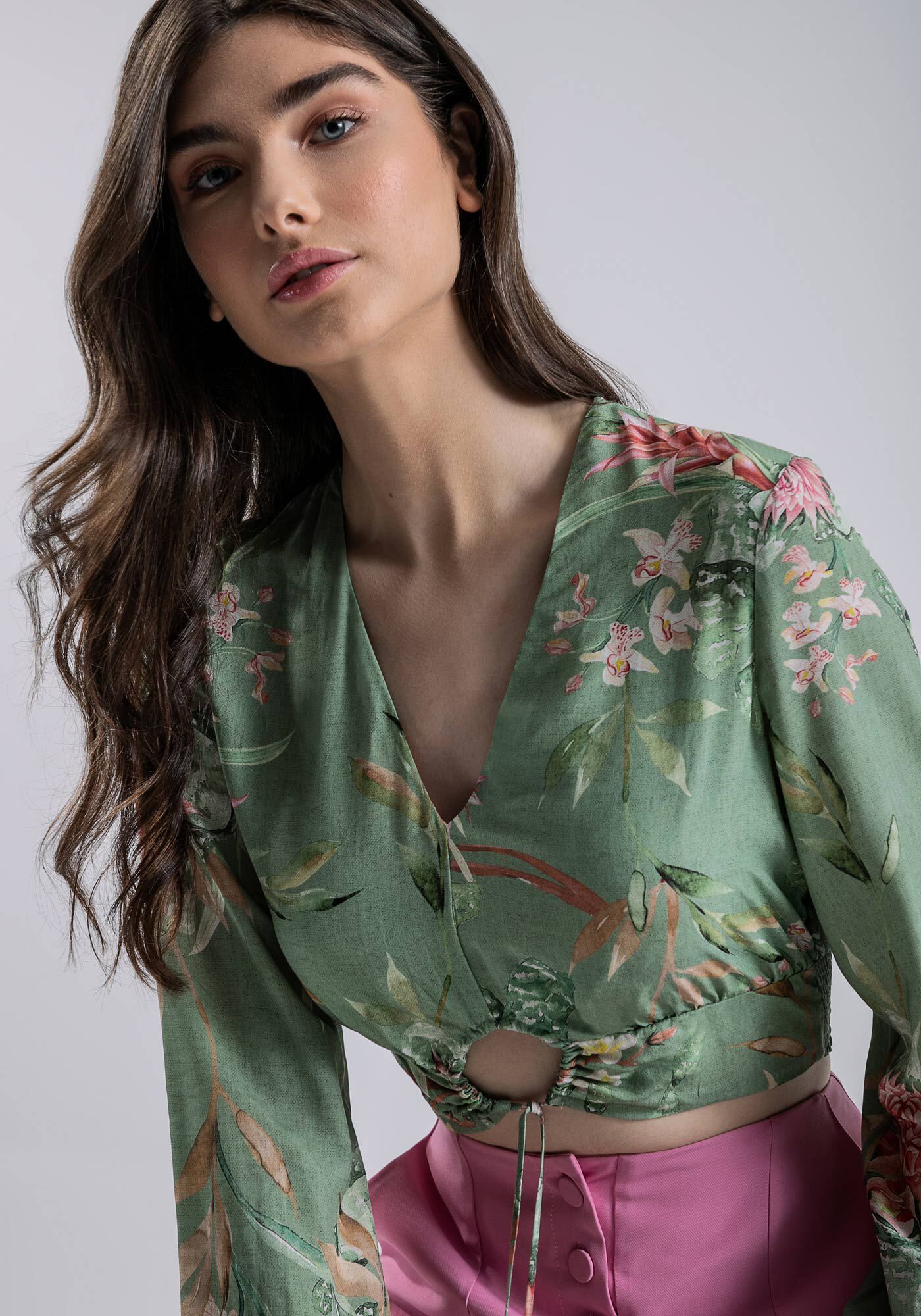 Blusa Manga Longas Cropped com Amarra&ccedil;&atilde;o, , large.