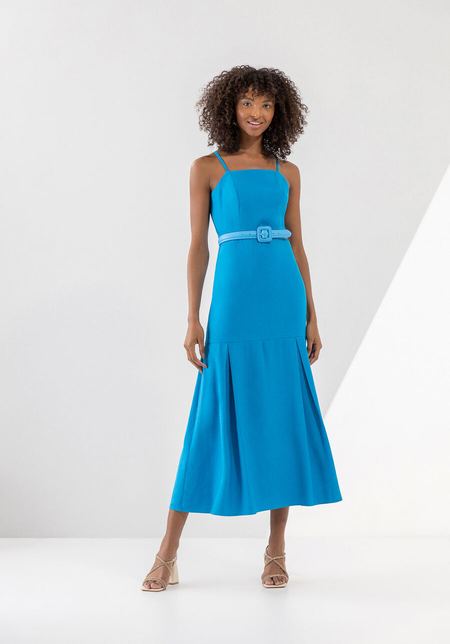 Vestido Midi com Alças e Recorte Godê Barra, . Vestido Midi com Alças e Recorte Godê Barra, , large.