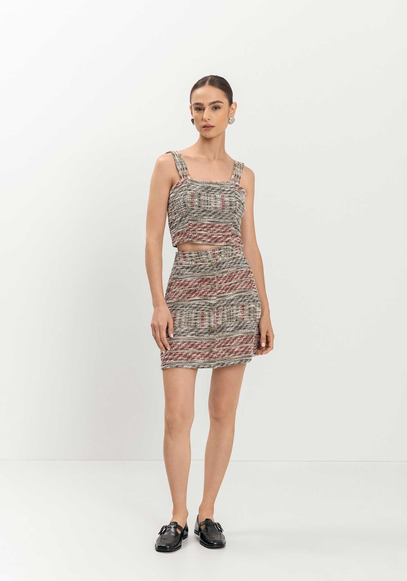 Blusa Cropped Forrada De Al&ccedil;as Em Tweed, VERMELHO PASSION, large.