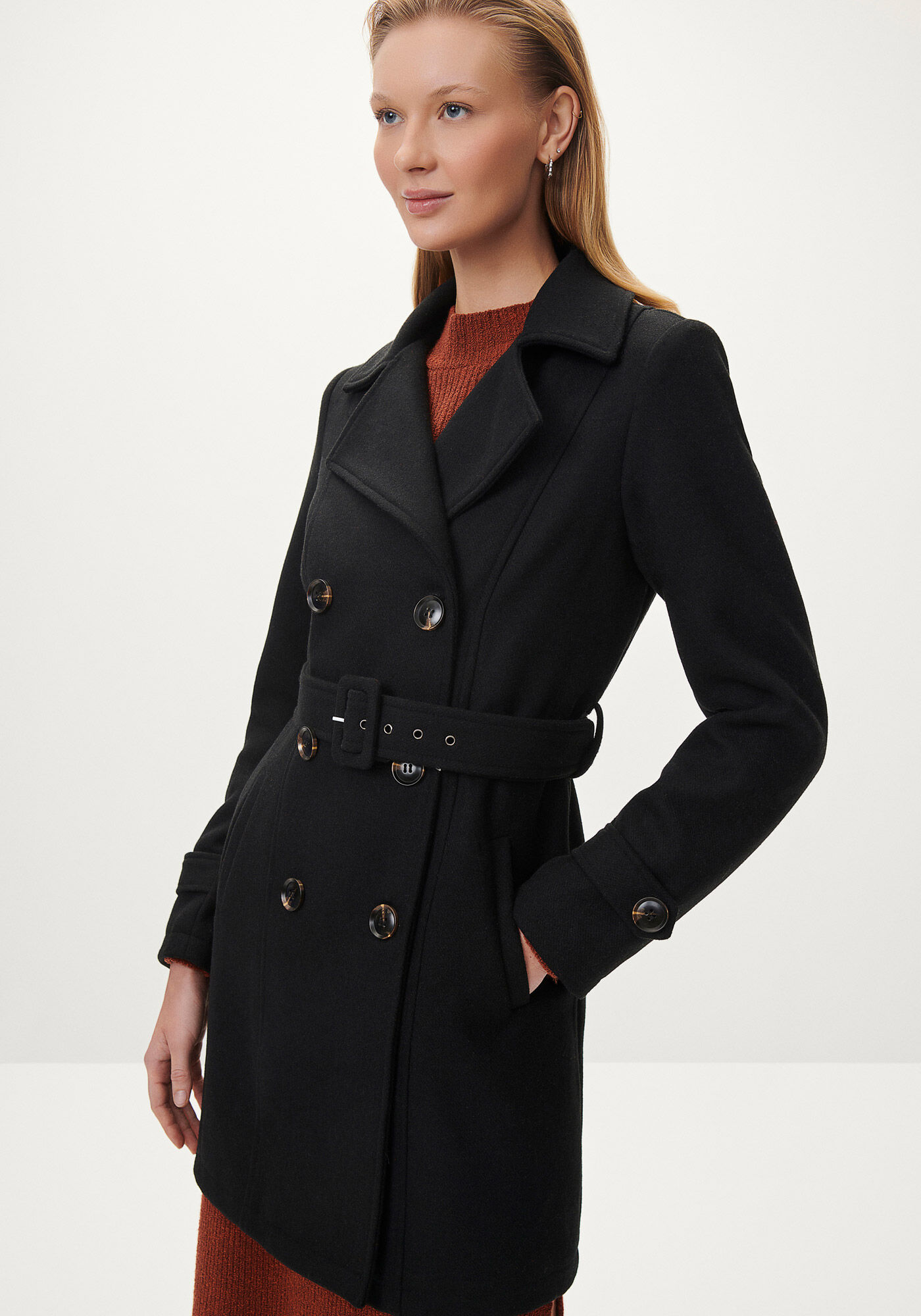 Sobretudo em L&atilde; Batida com Cinto, , large.