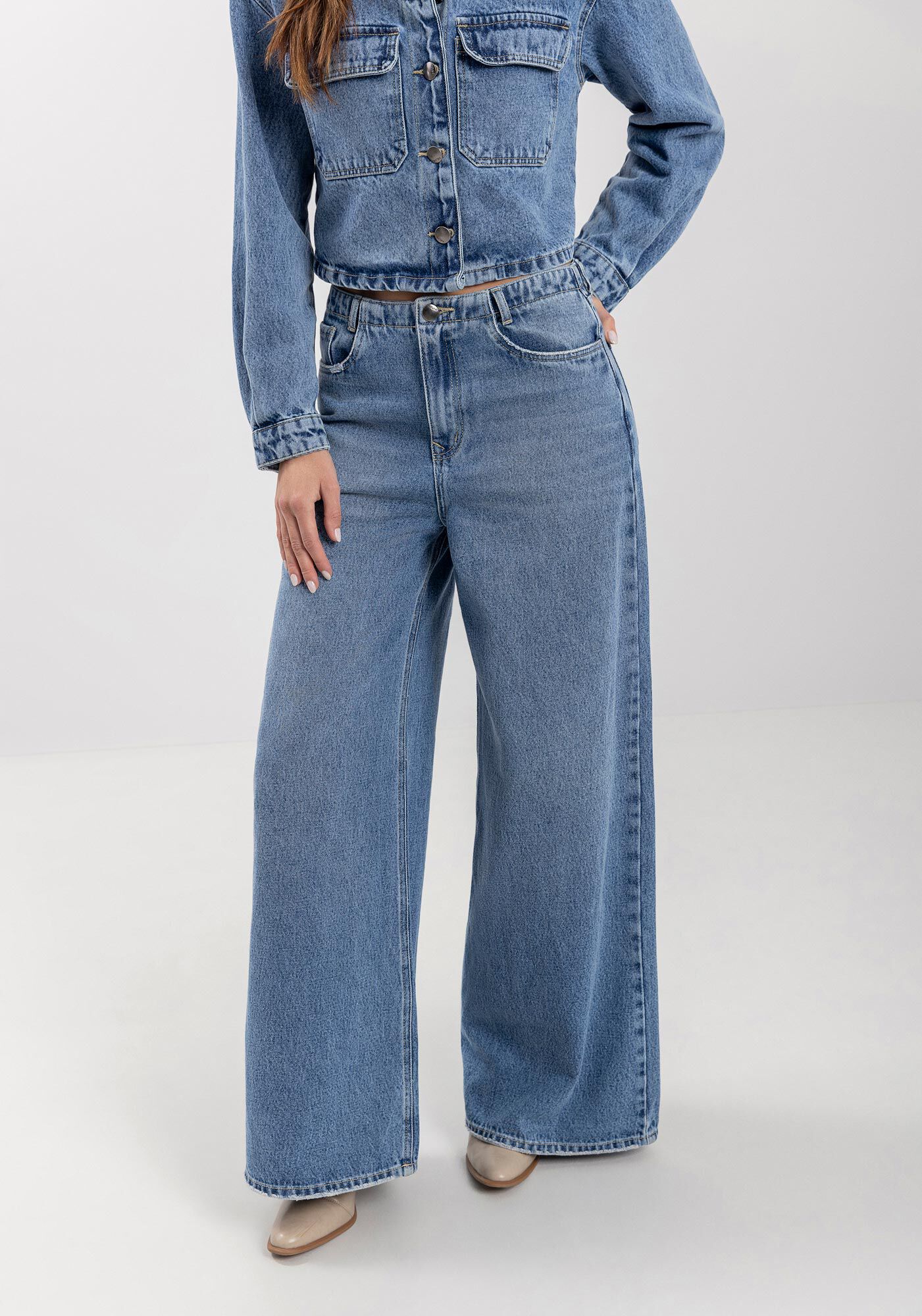 Cal&ccedil;a Jeans Super Wide Leg Com Cintura Alta E Passantes, , large.