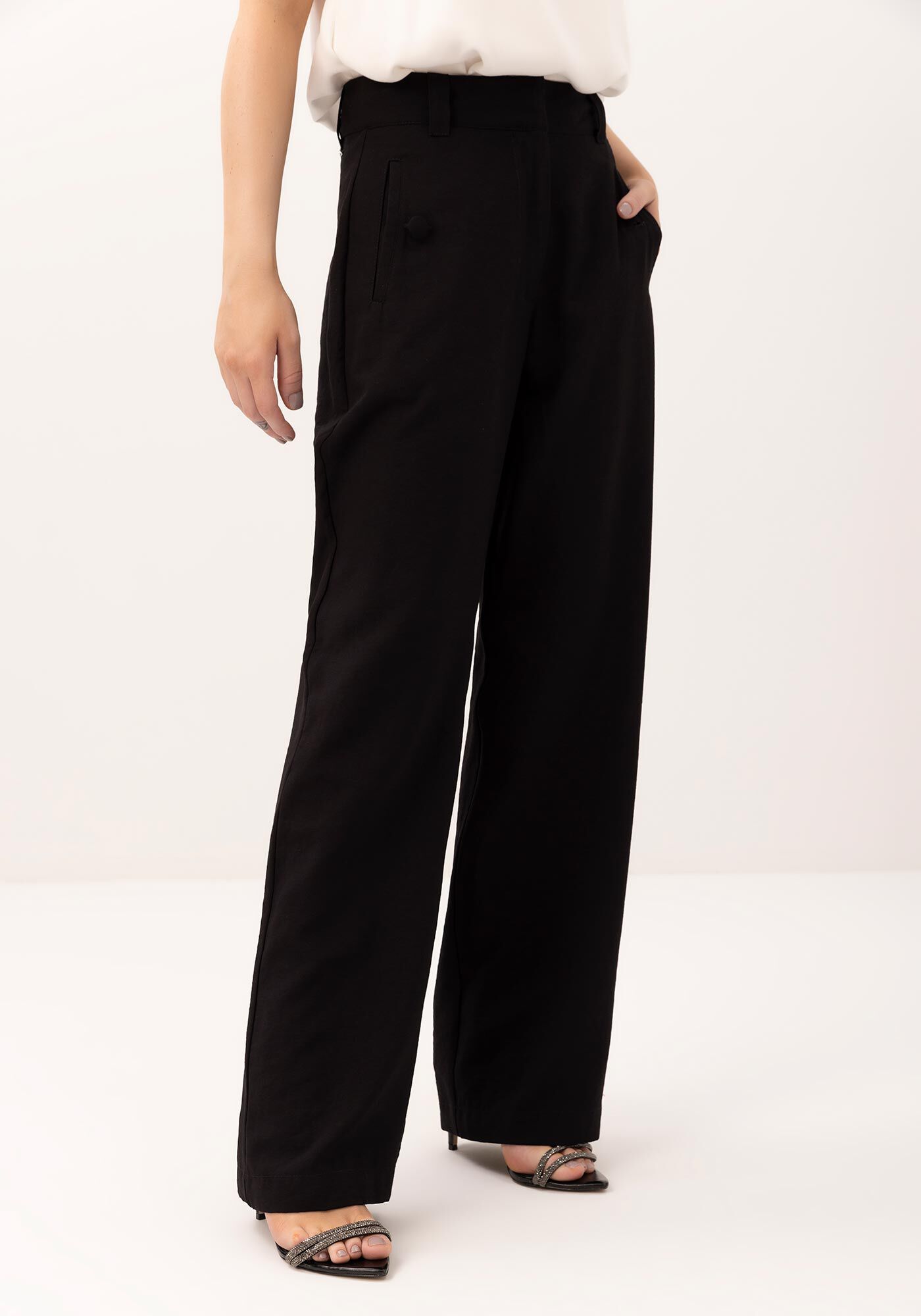 Cal&ccedil;a Reta Cintura Alta Alfaiataria, PRETO REATIVO, large.