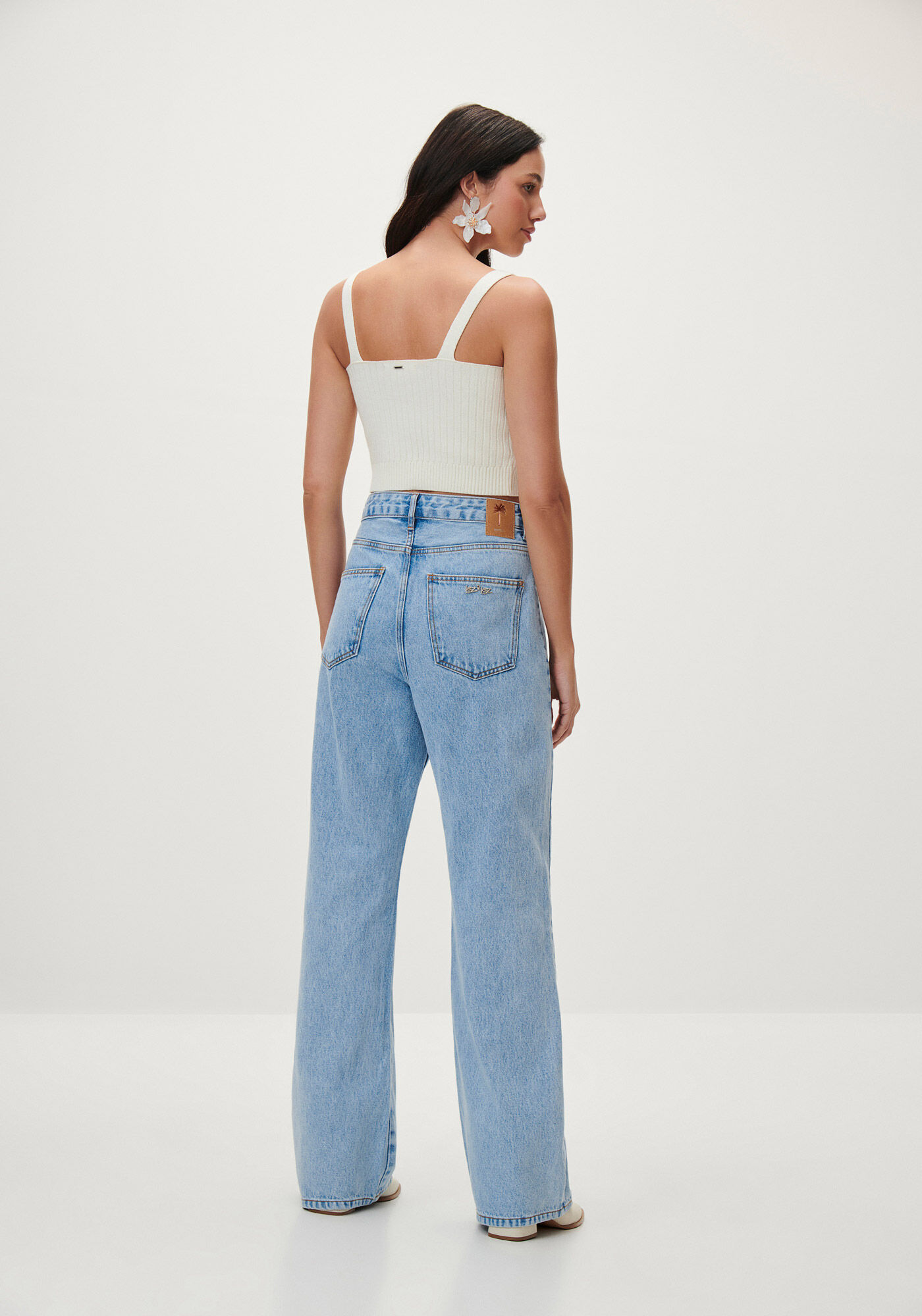 Cal&ccedil;a Jeans Wide Leg Super Alta com C&oacute;s Duplo, , large.