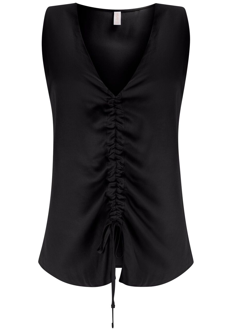 Blusa Decote V com Amarração Franzida, . Blusa Decote V com Amarração Franzida, , large.